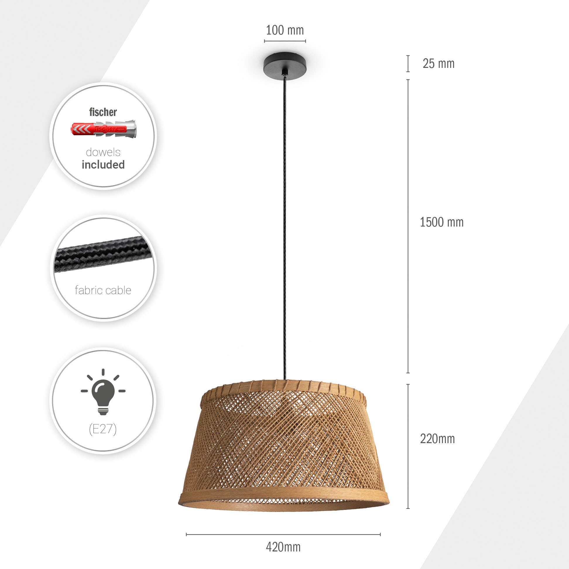 Paco Home Pendelleuchte »RAMA«, E27 Hängend Garantie kaufen mit Esstisch Lampe | online Jahren XXL 3 Boho Papier Wohnzimmer Korb