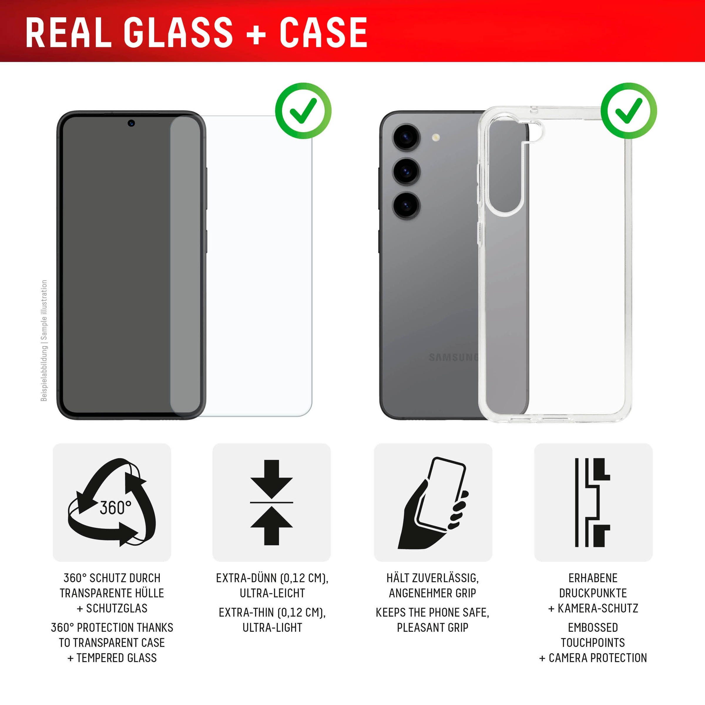 Displex Displayschutzglas »Real Glass + Case«, für Samsung Galaxy S24+-Samsung Galaxy S25+, Displayschutzfolie Displayschutz Rundumschutz 360 Grad splitterfest
