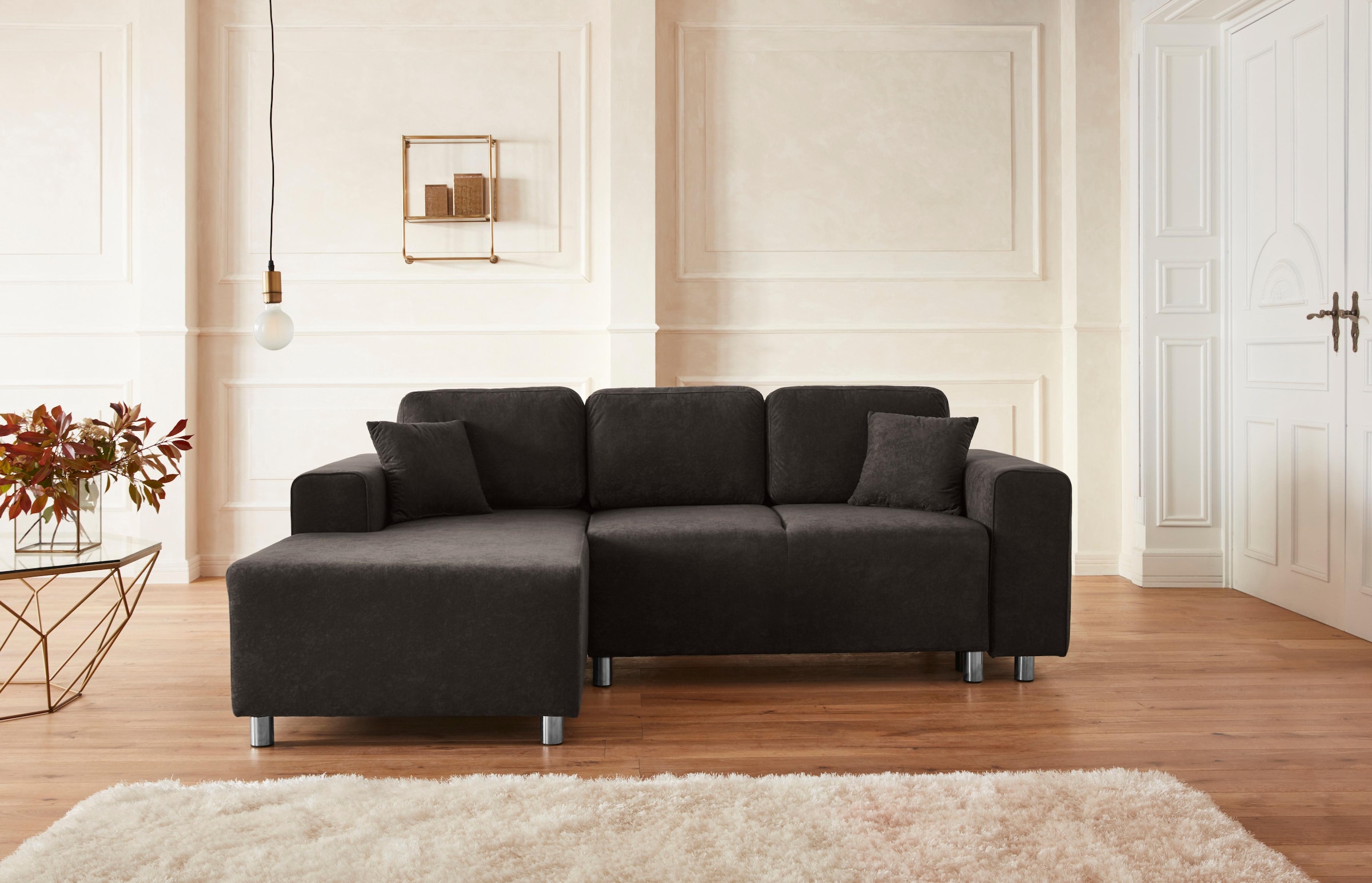 Home affaire Ecksofa "Györ" L-Form, wahlweise mit Bettfunktion und Bettkasten incl. 2 Zierkissen