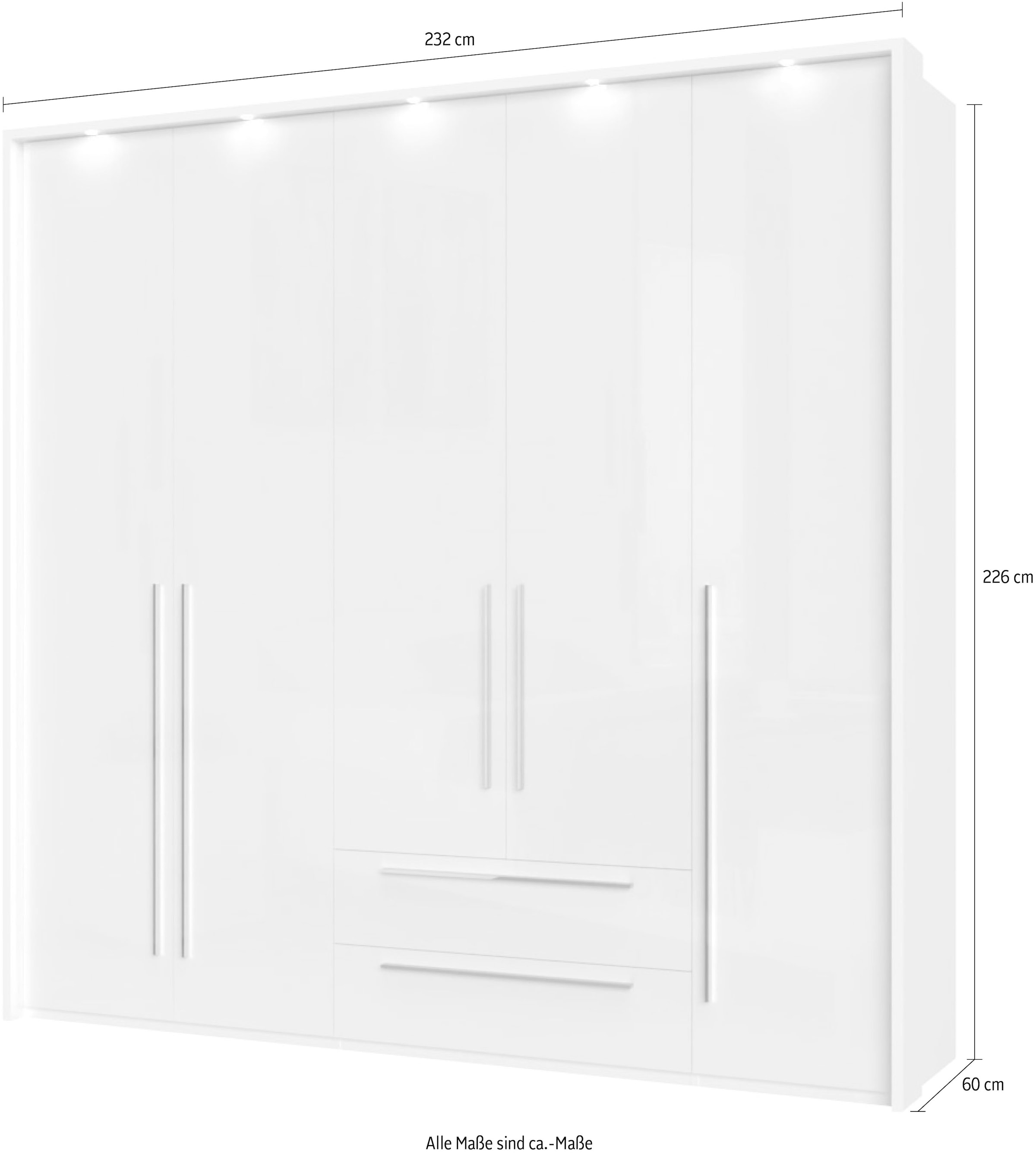 Places of Style Drehtürenschrank »Piano«, weiß, verschiedene Breiten mit 2 Schubladen, inklusive Beleuchtung