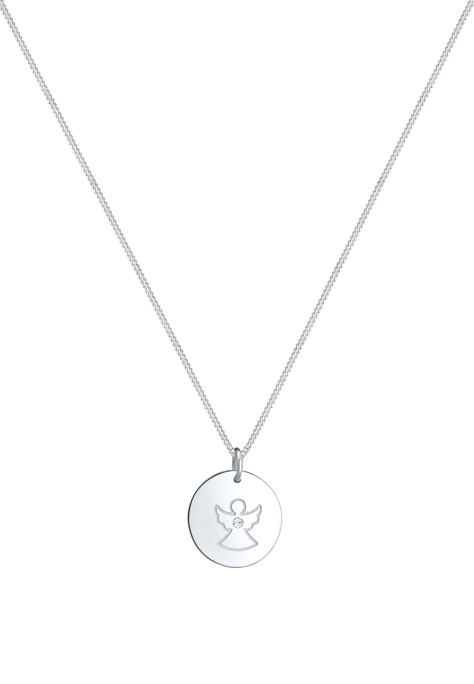 Elli Silberkette »Halskette Plättchen Anhänger Schutzengel und Kristalle 925 Sterling Silber«