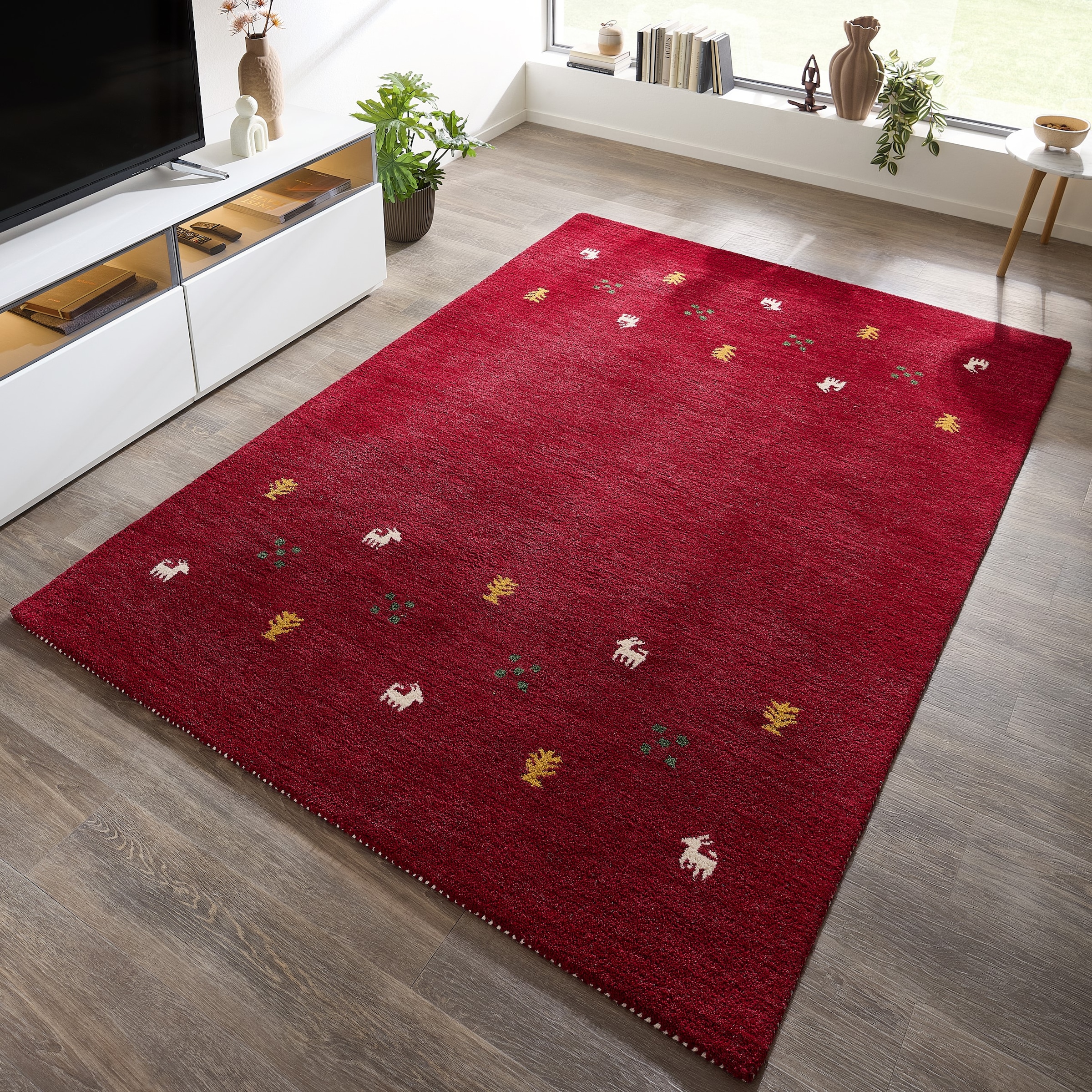 THEKO Wollteppich »Gabbeh Motiv, Handgefertigt, Teppich, Tiermotiv, reine Wolle« rechteckig 14 mm Höhe reine Wolle, Wohnzimmer, Schlafzimmer, Esszimmer