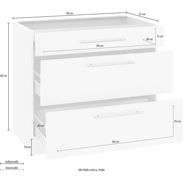 wiho Küchen Unterschrank »Unna«, 90 cm breit, mit 2 großen Auszügen, ohne  Arbeitsplatte bequem kaufen