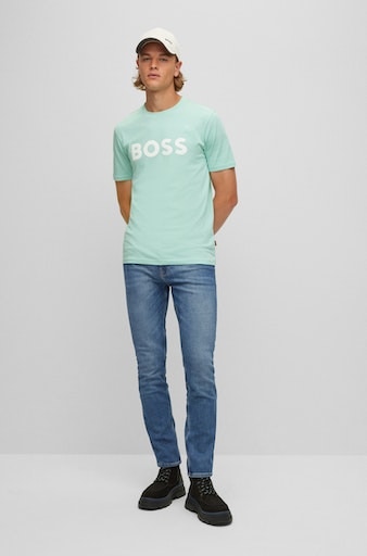 ♕ hinteren BOSS Slim-fit-Jeans bei BC-L-C«, Leder-Markenlabel mit Bundabschluss ORANGE am »Delaware