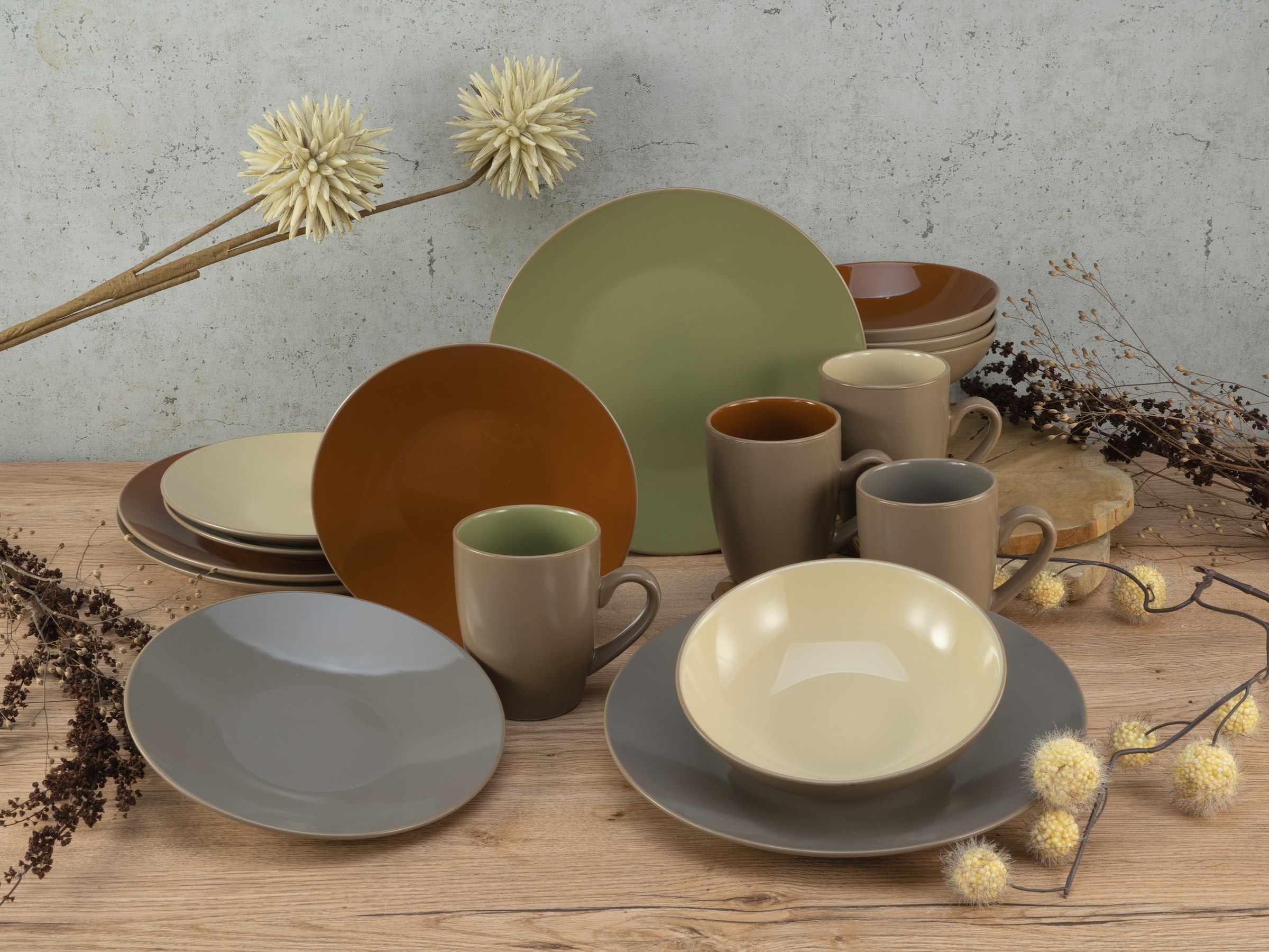 CreaTable Kombiservice »Geschirr-Set Urban Jungle«, (Set, 16 tlg., Kaffeeservice und Tafelservice im Set, für 4 Personen), Service, moderne Coupeform, 16 Teile, für 4 Personen