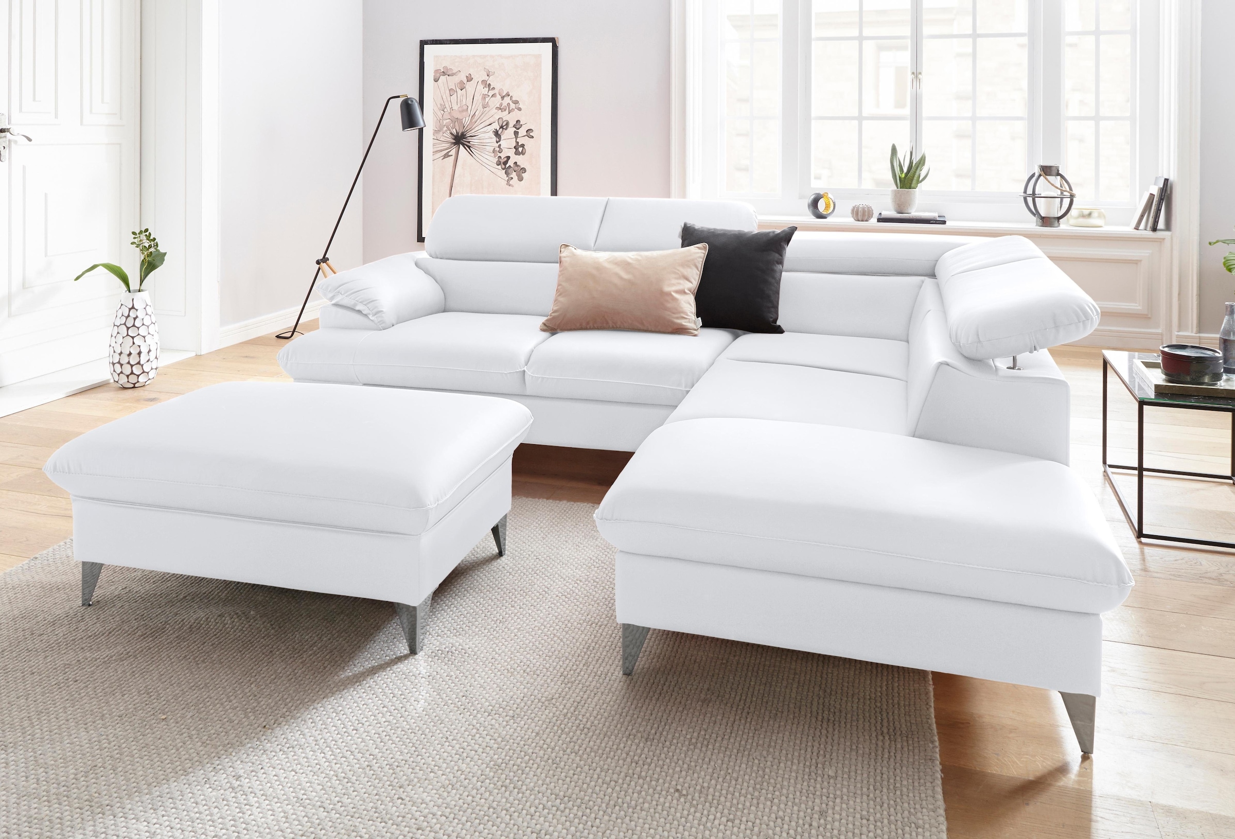 COTTA Polstergarnitur »Caluso L-Form«, Set bestehend aus: Ecksofa mit Kopfteilverstellung & Hocker