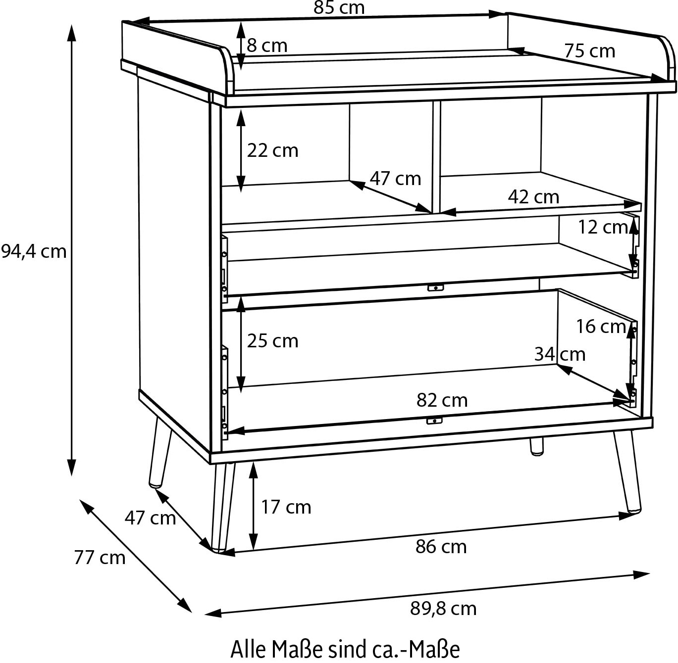 FORTE Wickelkommode »Whenua«, Wickelauflage, erhöhter Rand, 2 farbig, Stauraum offen Fächer etc., 89,8 cm