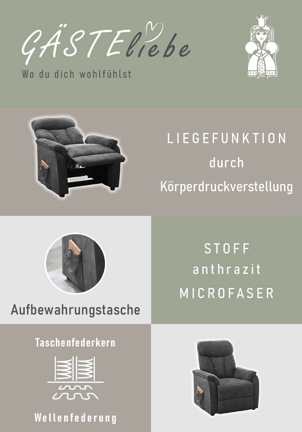 Jockenhöfer Gruppe TV-Sessel »Dorsten, B: 86 cm, Sitzhöhe: 46 cm« mit Relax- & Liegefunktion, Taschenfederkern-Polsterung