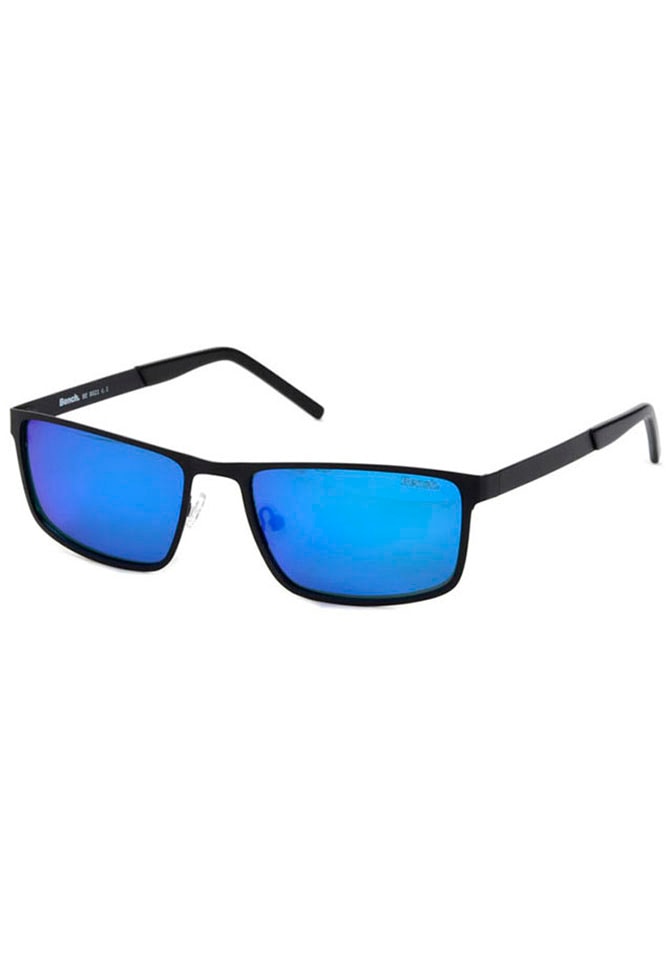 Bench. Sonnenbrille, glänzen Scheiben einer bei graue Verspiegelung. mit tiefblauen