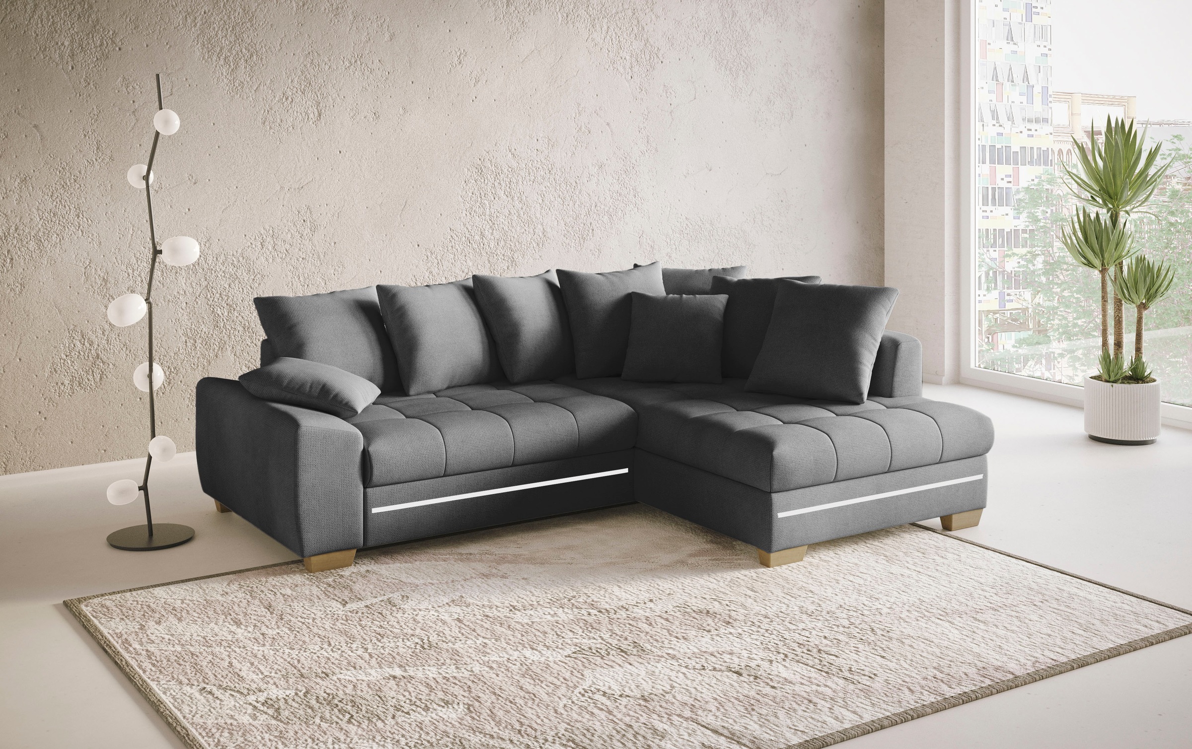 Mr. Couch Ecksofa »Nikita II, L-Form«, mit RGB-LED Beleuchtung, wahlweise mit Bett, Bettkasten, Kaltschaum