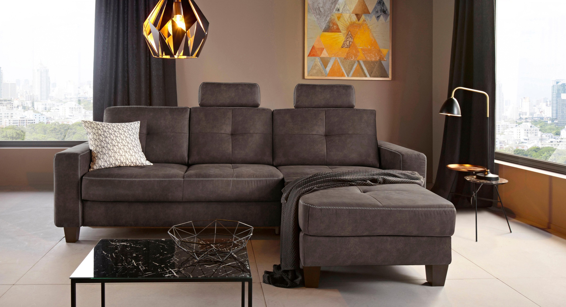 Places of Style Ecksofa »Varese L-Form«, wahlweise mit Bettfunktion und Vorziehfunktion