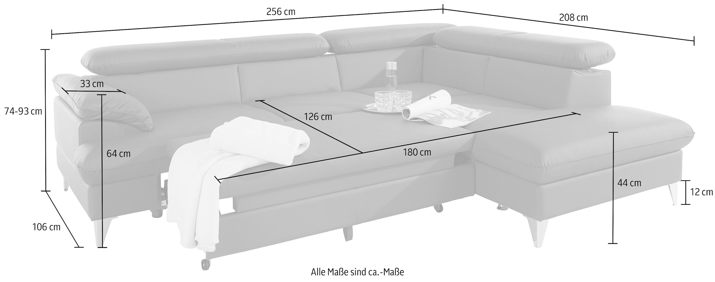 COTTA Ecksofa »Caluso L-Form«, inklusive Kopfteilverstellung, wahlweise mit Bettfunktion
