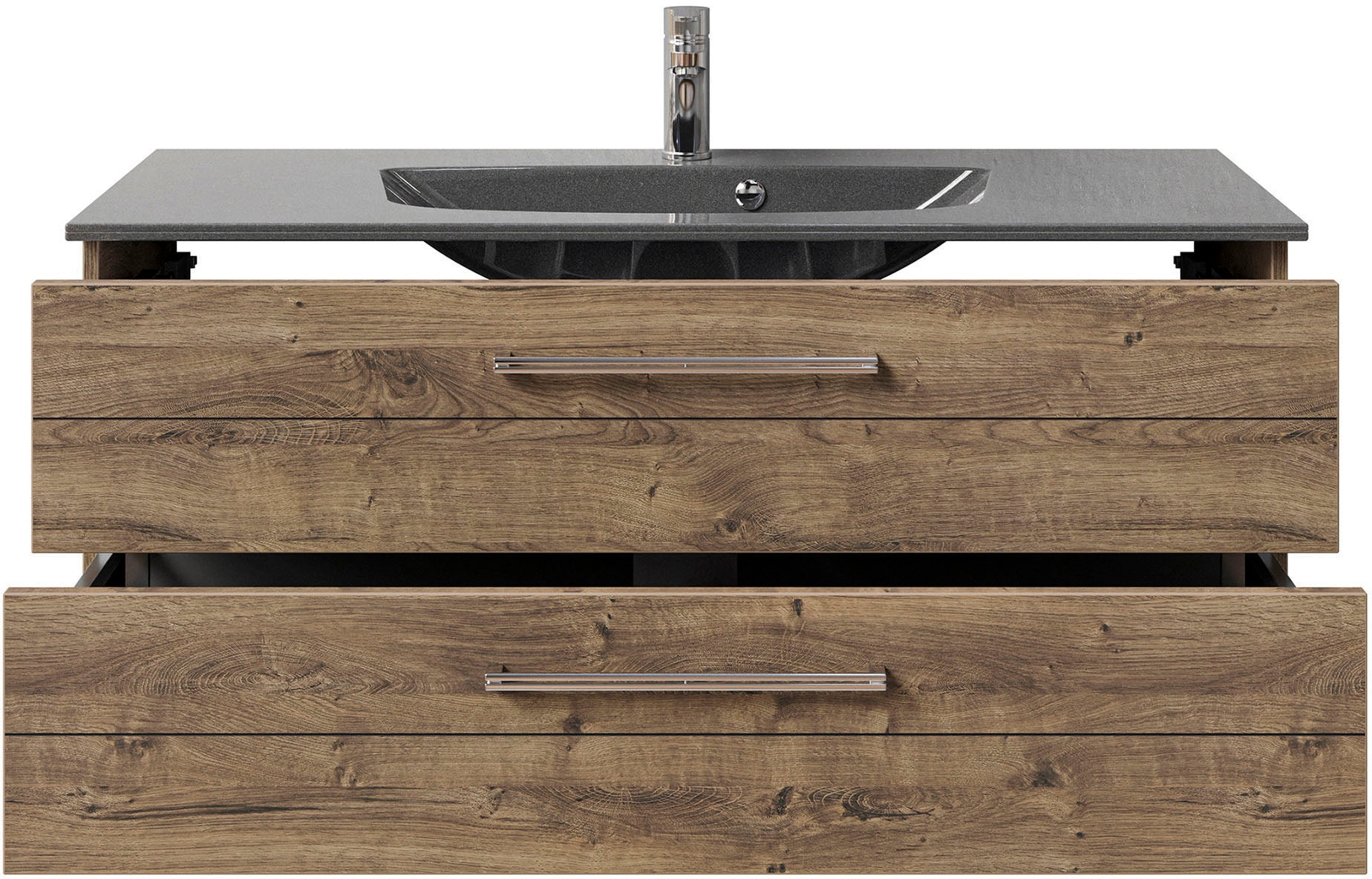 Saphir Waschtisch »Serie 6025 Mineralmarmor-Waschtisch mit Unterschrank, 117 cm breit«, Waschplatz mit 2 Schubladen, hängend, verschiedene Ausführungen