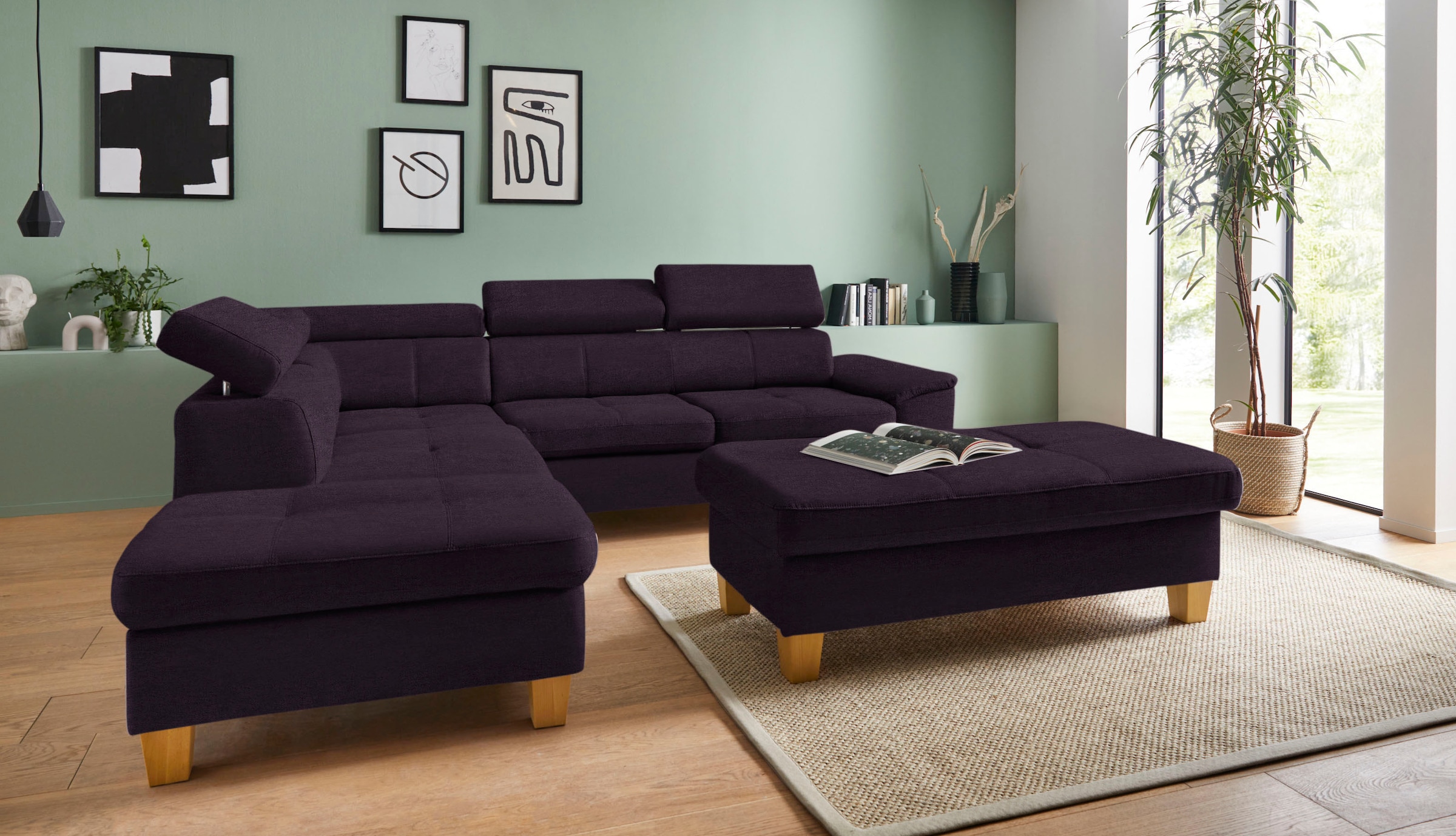 exxpo - sofa fashion Ecksofa »Enya, hoher Sitzkomfort, Breite 266cm, bequem, 12cm hohe Füße, L-Form« mit Kopfteilverstellung, wahlweise Bettfunktion u. Bettkasten