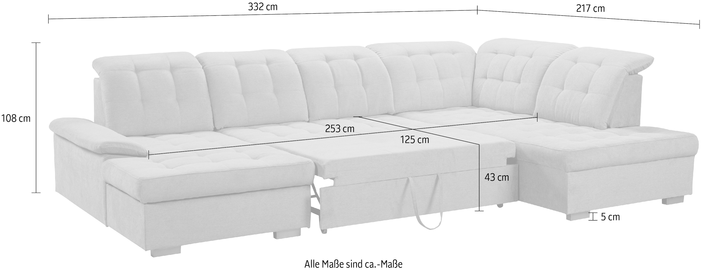 WERK2 Wohnlandschaft »Kordula-New U-Form«, Sofa in U-Form mit Schlaffunktion & Bettkasten, Schlafcouch