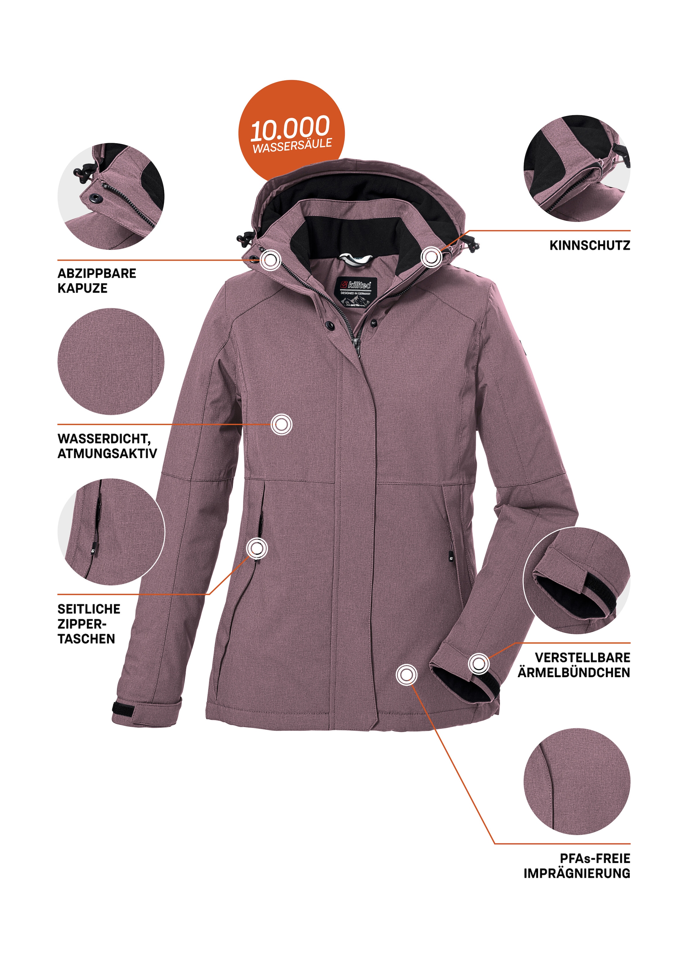 Killtec Outdoorjacke »KOW 37 WMN JCKT«, Wasserdichte Damenjacke mit abnehmbarer Kapuze und verstellbaren Bündchen