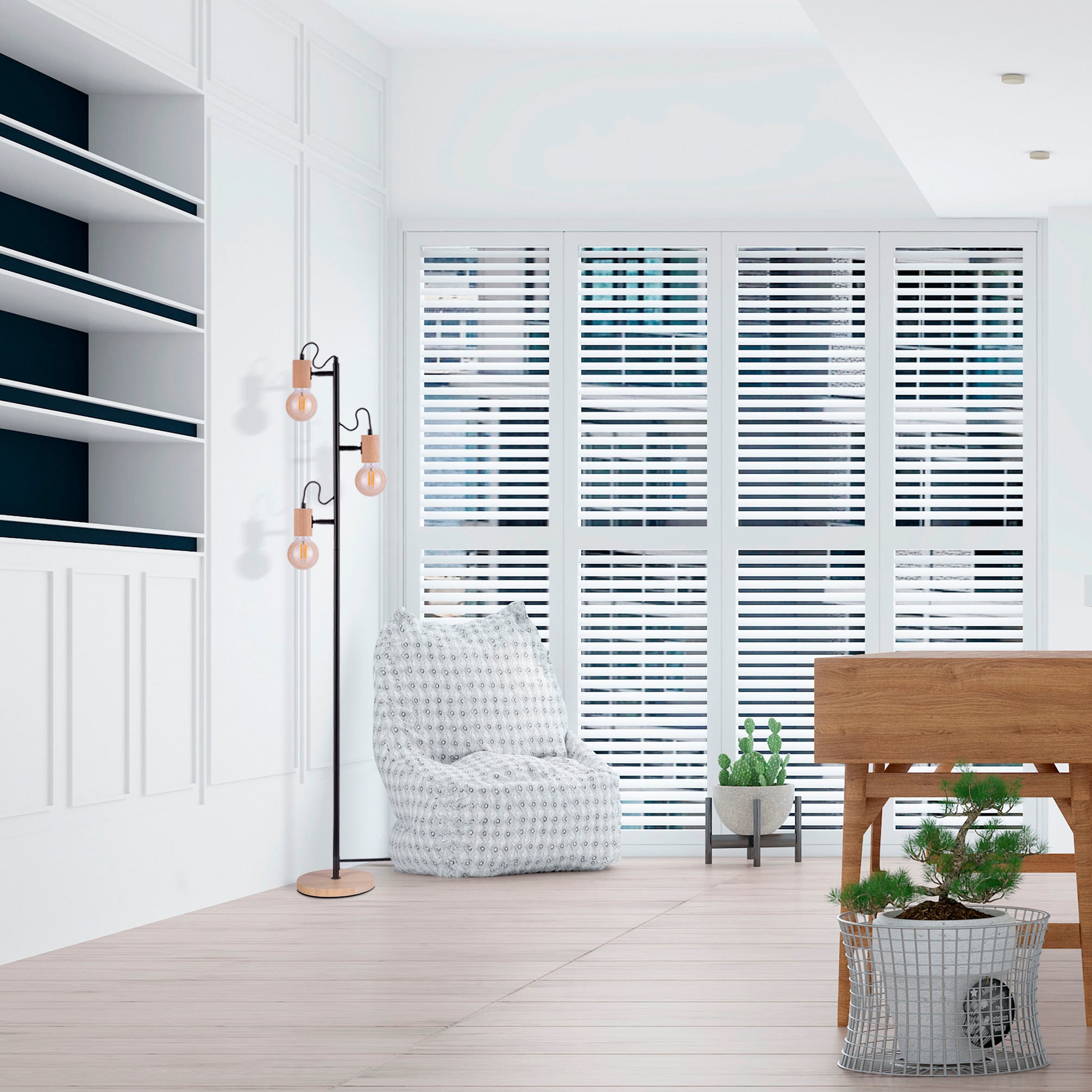 Paco Home Stehlampe »ACHIM«, Leuchtmittel E27 | ohne Leuchtmittel, LED Stehlampe Wohnzimmer Schlafzimmer Deko Modern Zeitlos Holz E27