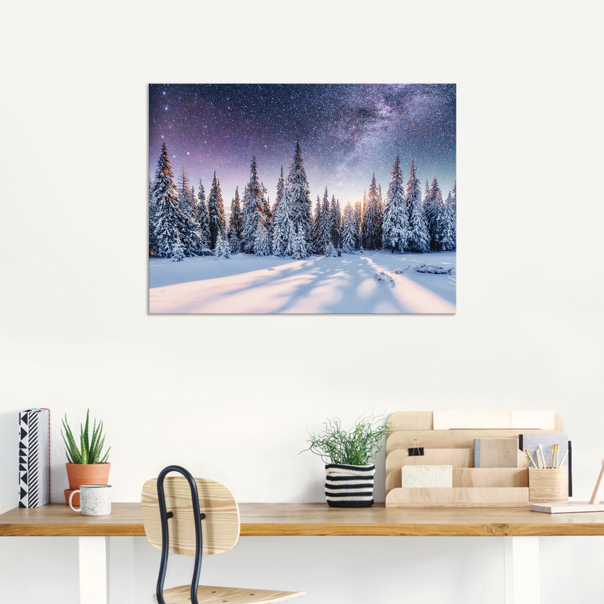 Artland Wandbild »Tannenwald im Schnee vorm Sternenhimmel«, Berge & Alpenbilder, (1 St.), als Alubild, Outdoorbild, Leinwandbild, Poster in verschied. Größen