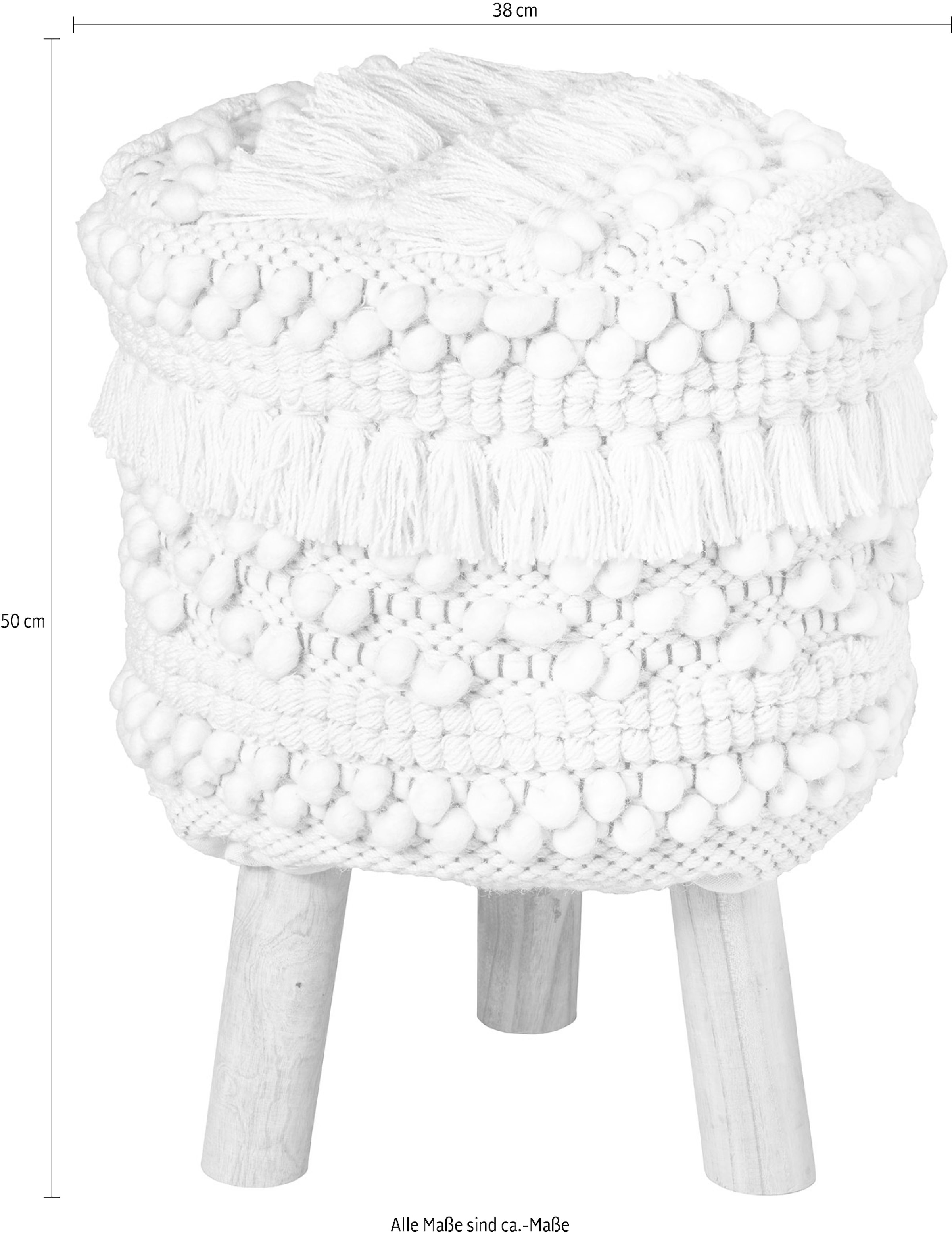 Kayoom Sitzhocker »Hocker Bohist 325, charaktergebende Strukturen mit Fransen und Quasten«, (1 St.), handgefertigtes Unikat, Boho-Style, gut kombinierbar