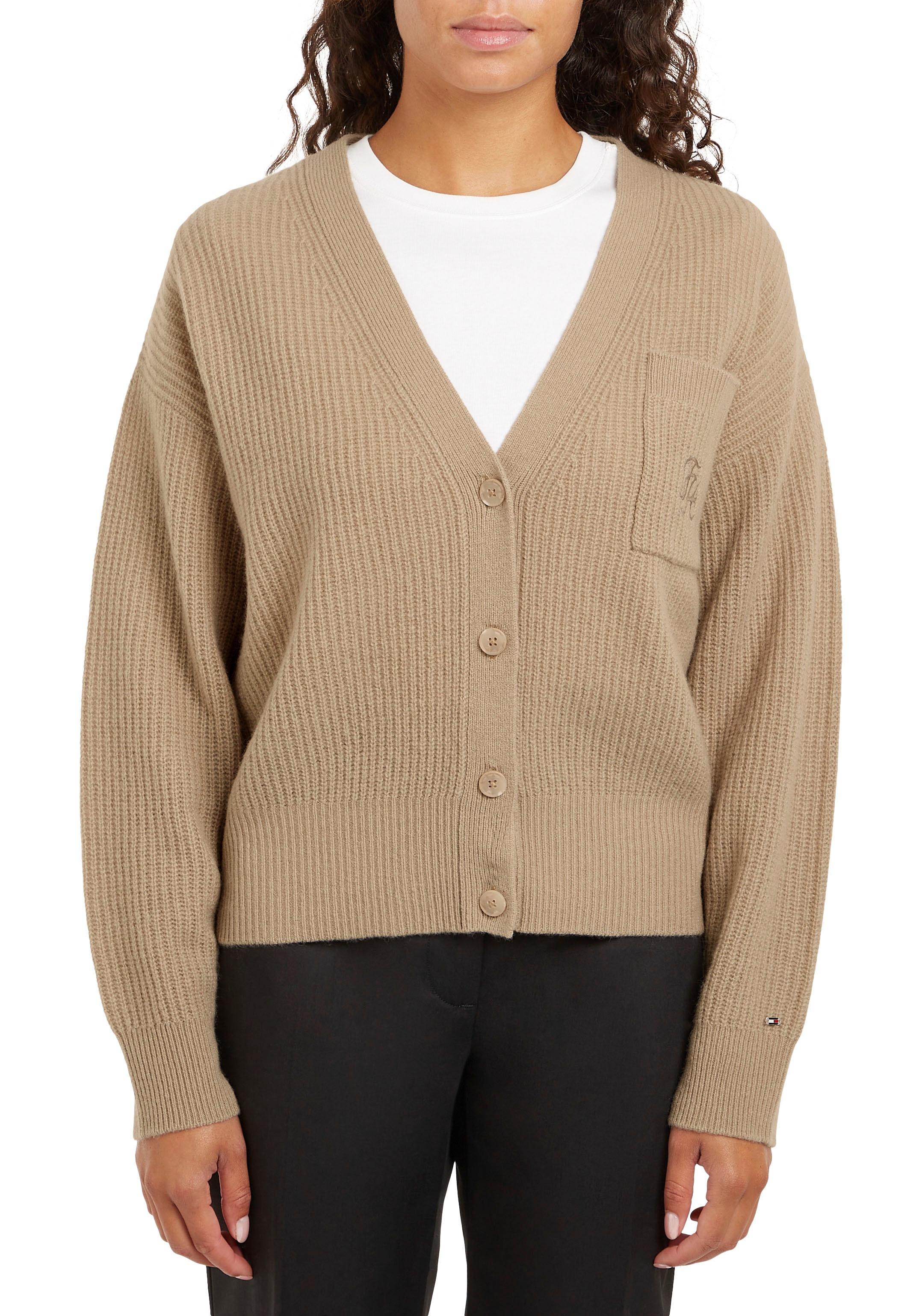Tommy Hilfiger Strickjacke »TH SCRIPT SOFT WOOL V-NK CARDI«, mit Tommy Hilfiger Script Logo-Schriftzug