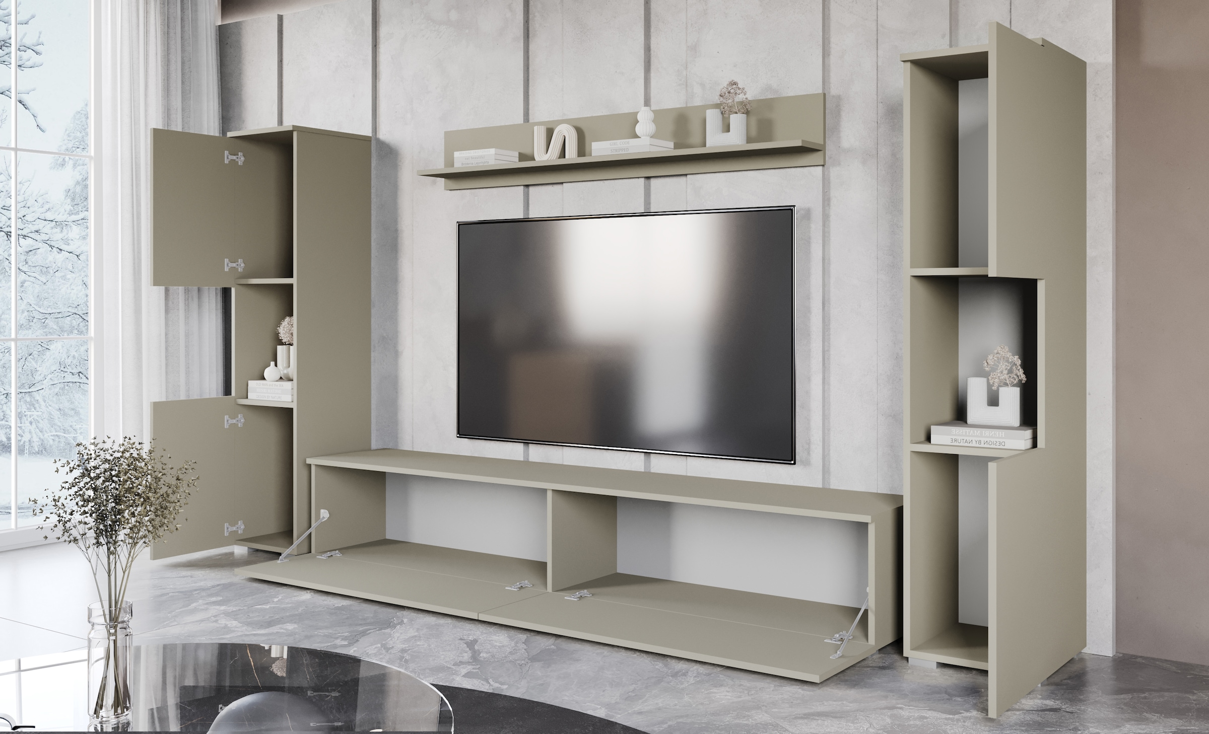 INOSIGN Wohnwand »PARIS, Vitrine Türanschlag links/rechts wechselbar« Komplett-Set, 4 Stk. tlg.