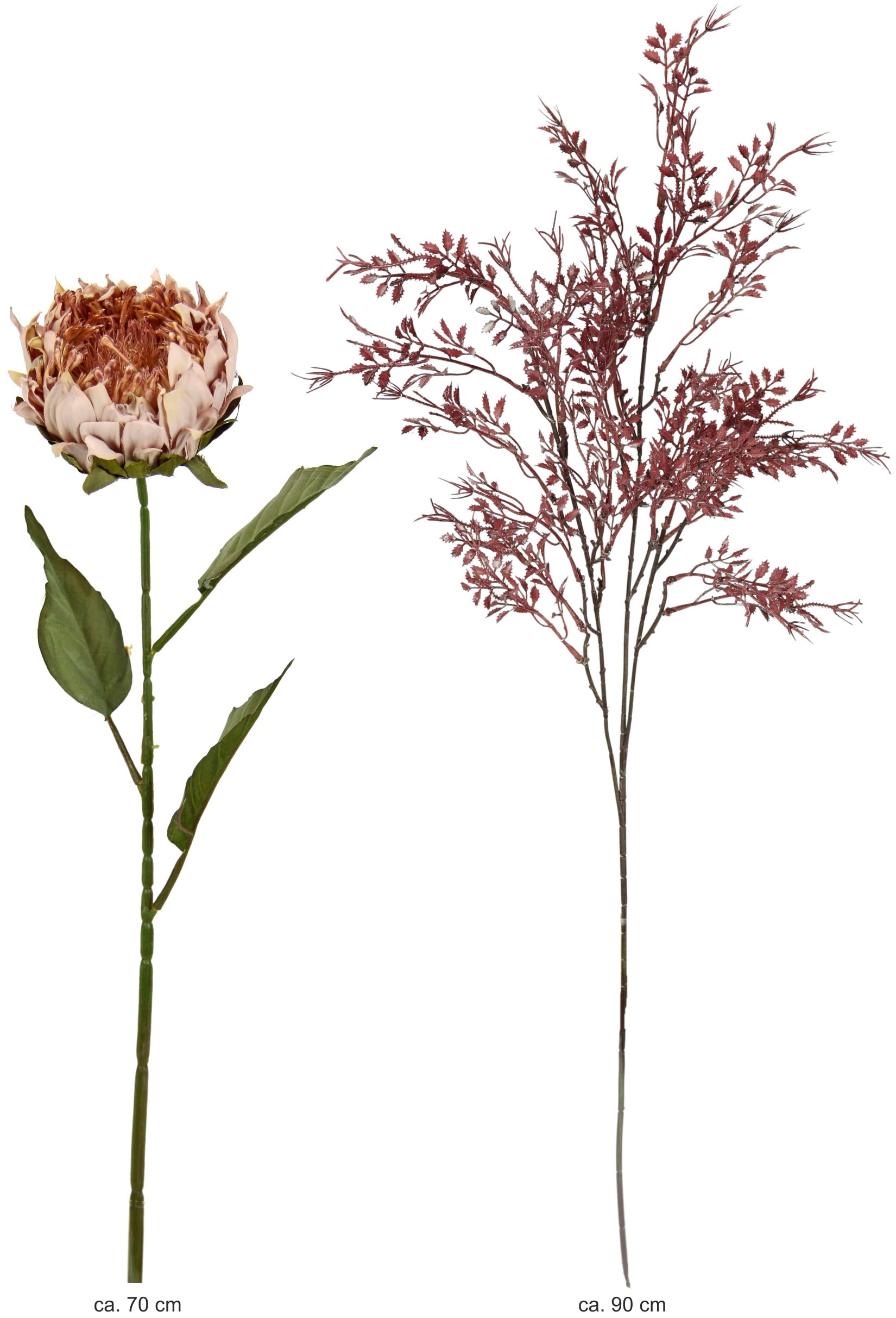 I.GE.A. Kunstblumenstrauß »Kunstblumen Set Artischocke« 2er Set Artischockenzweig mit Dekozweig 70cm Kunstpflanze Seidenblume