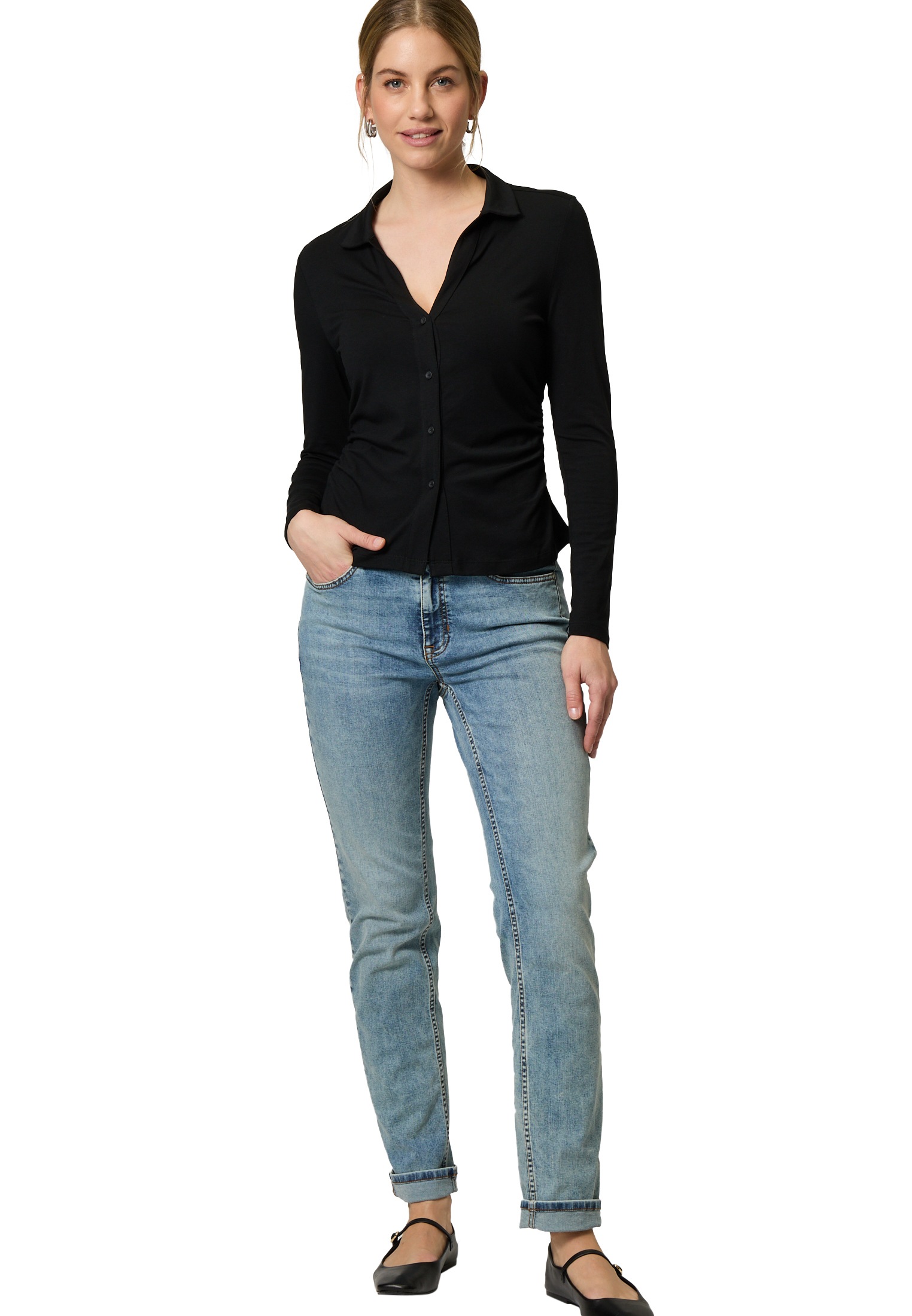 Zero Langarmshirt »Shirt mit Knopfleiste«