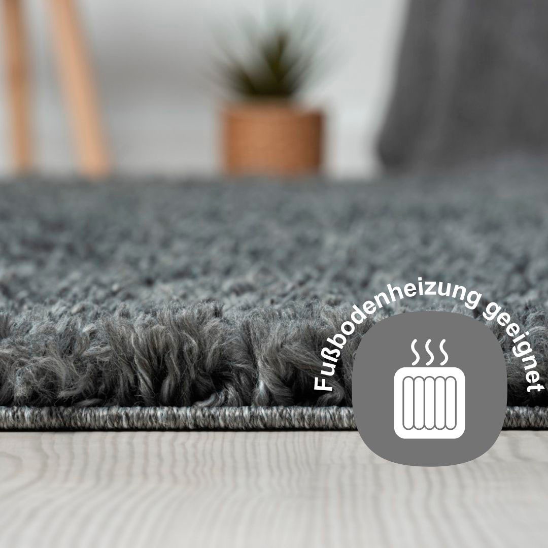 my home Hochflor-Bettumrandung »Banji«, (3 tlg.), Uni Farben, weich und flauschig, auch als Läufer & in rund erhältlich