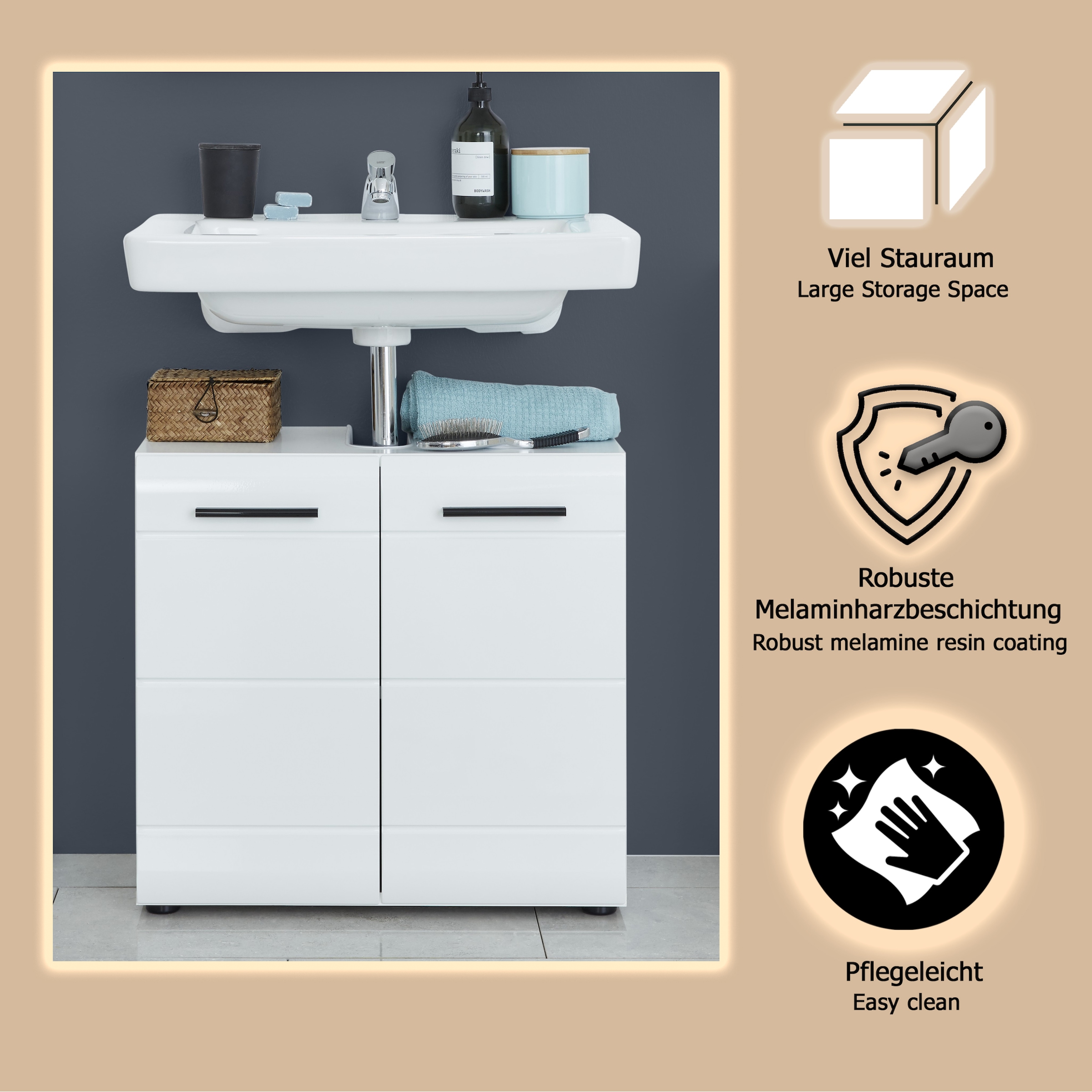 welltime Waschbeckenunterschrank »Sovana« Waschtisch mit verstellbarem Fach - Maße (B/T/H) 60/31/56 cm