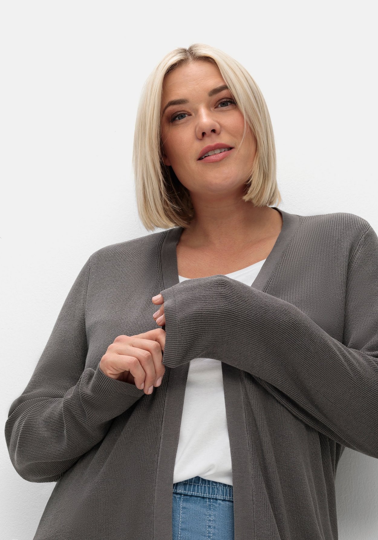 Sheego Longstrickjacke »Strickjacke in verschlussloser Form, mit Taschen«