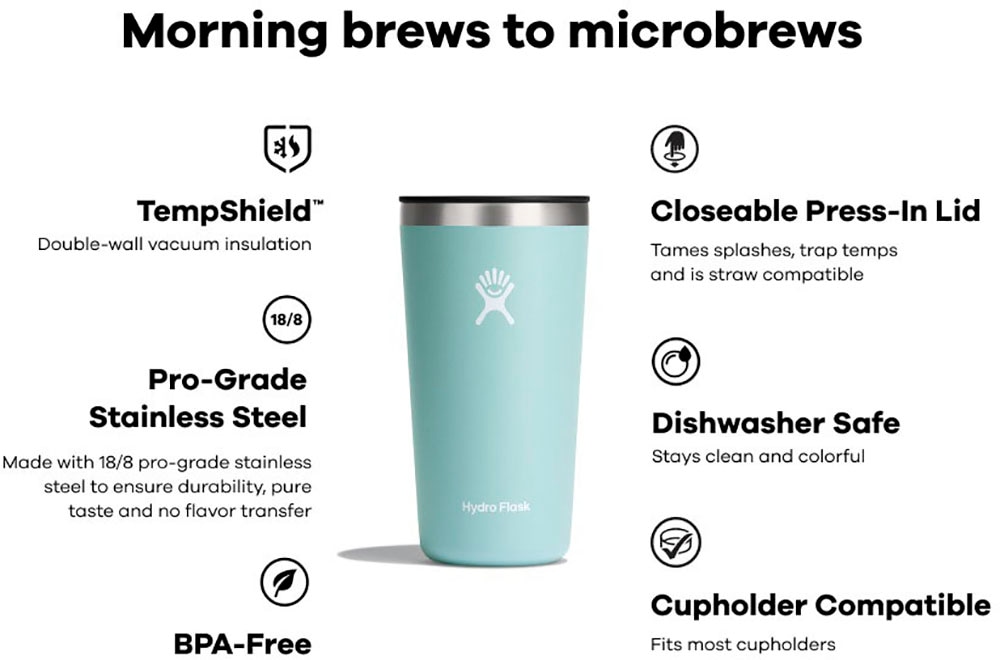 Hydro Flask Coffee-to-go-Becher »12 OZ ALL AROUND TUMBLER«, (1 tlg.), doppelwandige TempShield™-Vakuumisolierung, 350 ml