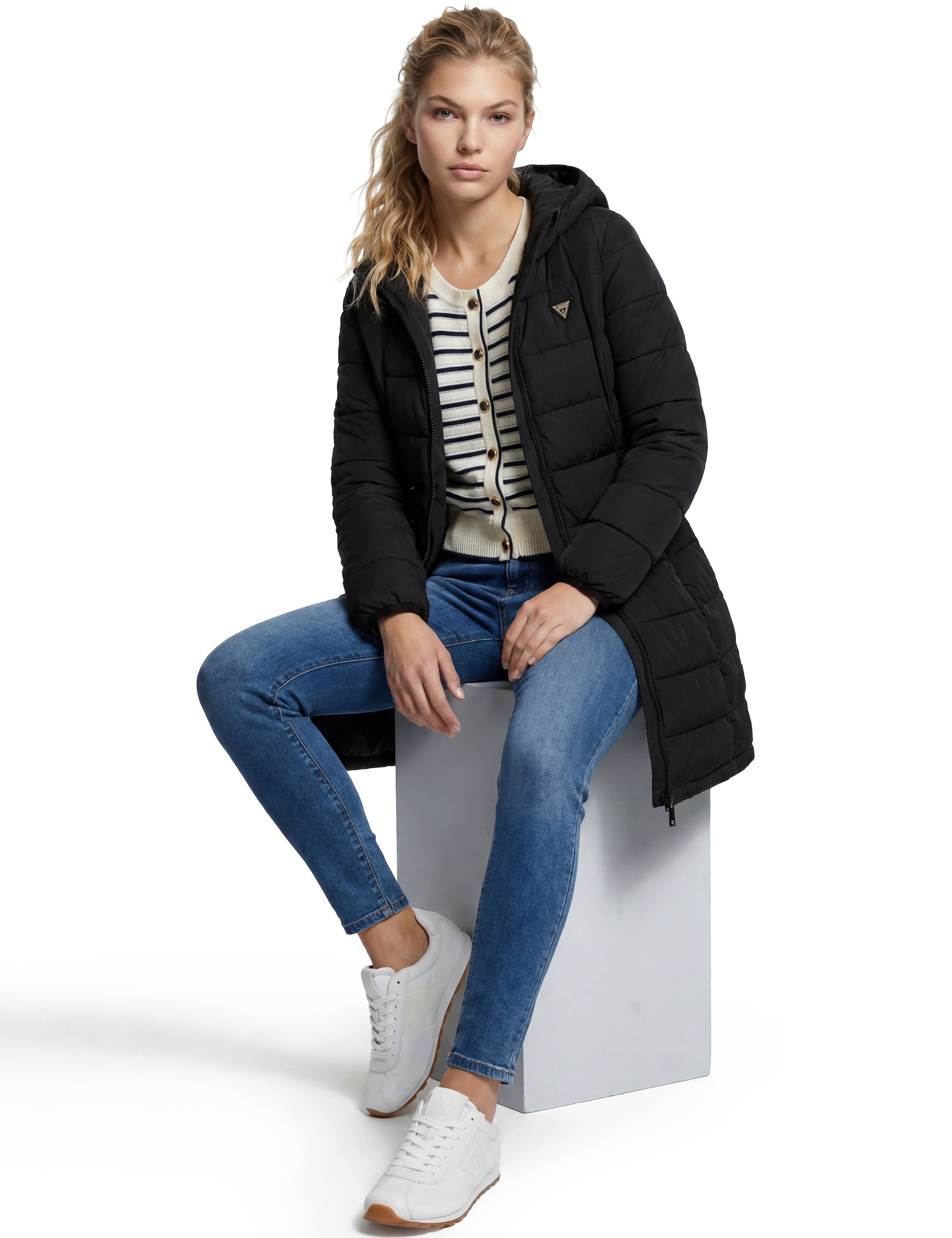 Guess Langjacke »NEW ALETA LONG PUFFER JACKET« mit Kapuze in Stepp-Qualität, Kapuze