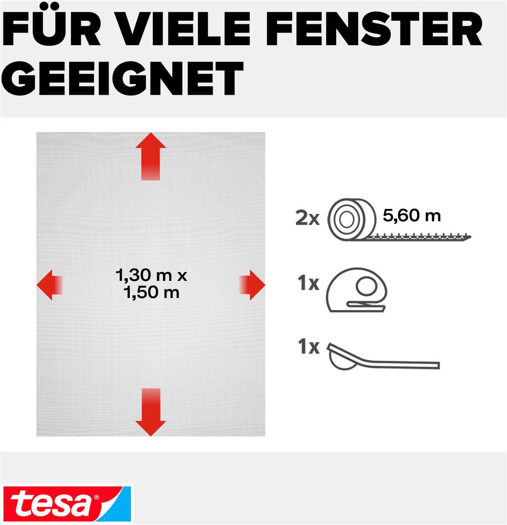 tesa Fliegengitter-Gewebe »Open/Close Premium für Fenster« Packung, Fliegennetz, Klettband, Andrück und Schneidehilfe, 1 Stk. tlg. Insektenschutz zum Öffnen und schließen - Mückenschutz ohne Bohren