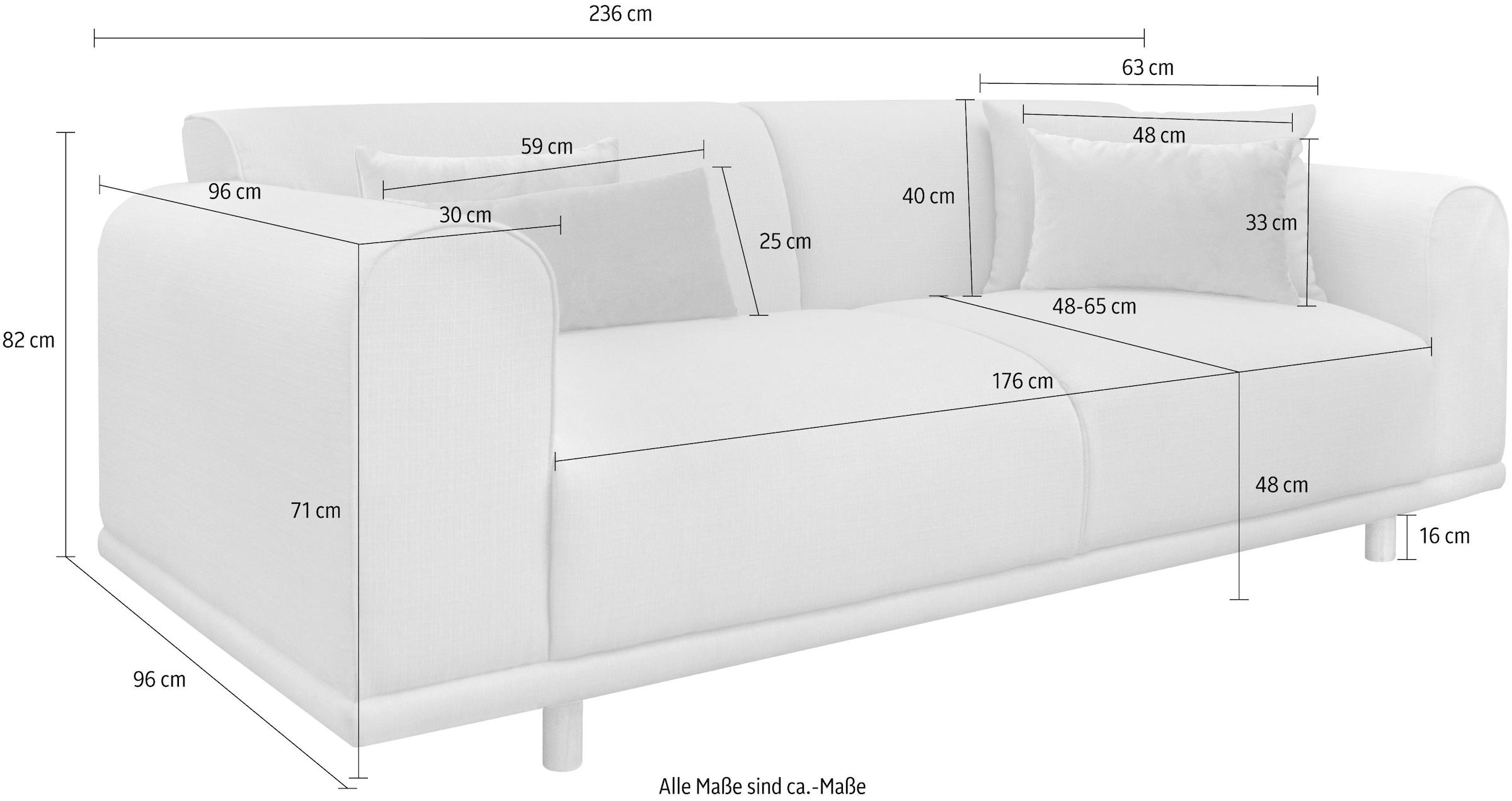 andas 3-Sitzer »Maroon«, in skandinavischem Design, mit losen Kissen
