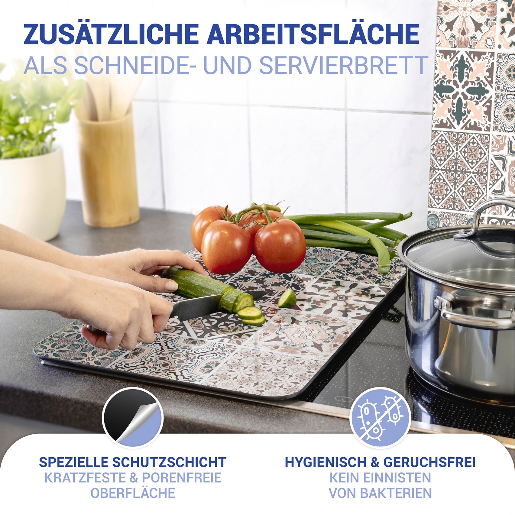 WENKO Herd-Abdeckplatte »Universal Modell Kachel«, (2 tlg.), Herdabdeckung für alle Herdarten, kratzfest, mit rutschfesten Füßen