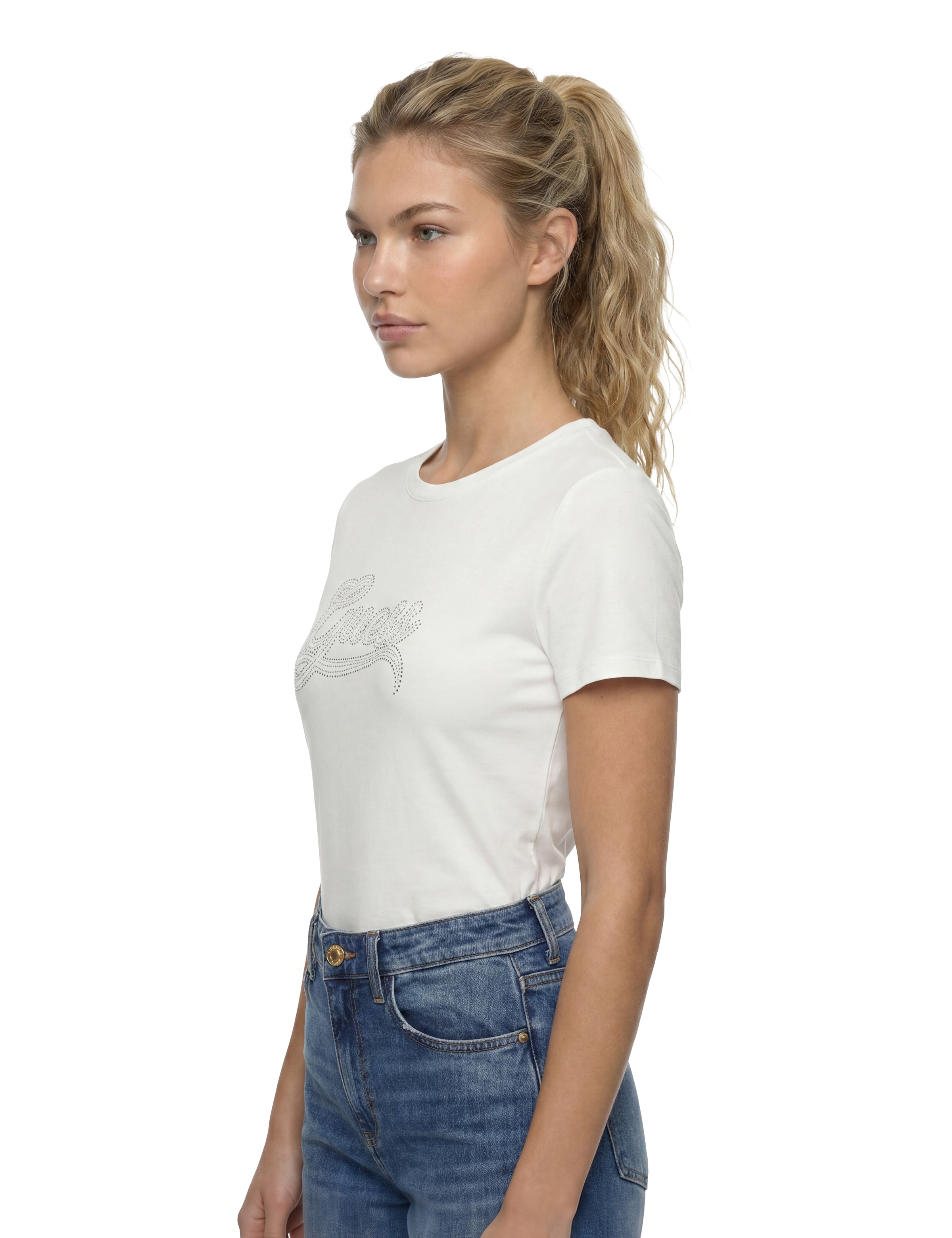 Guess T-Shirt »SS GUESS STUD LOGO EASY TEE« mit Nietenbesatz, Regular Fit