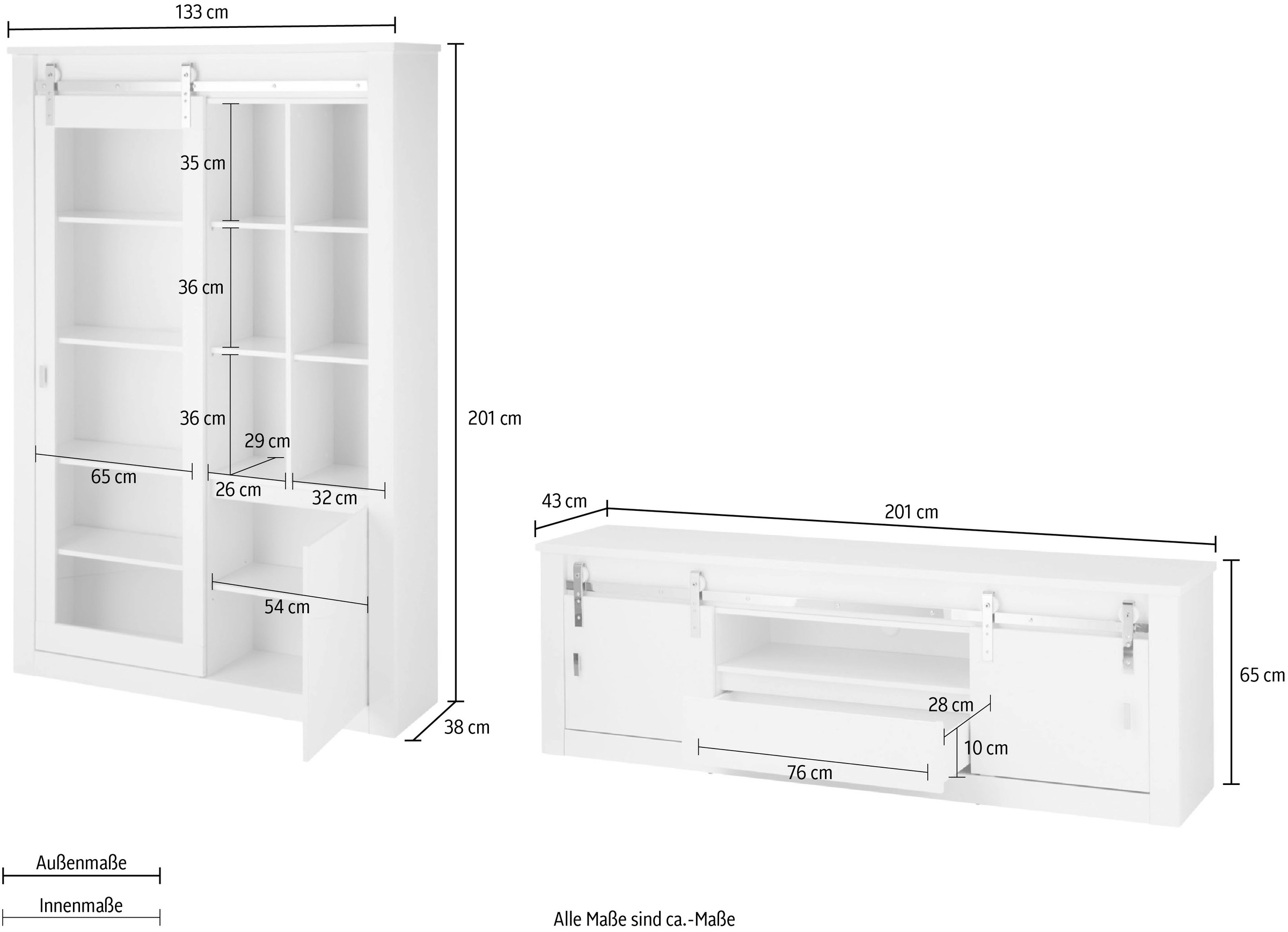 Home affaire Wohnwand »Daytona, moderne Anbauwand, Wohnzimmer-Set in Weiß Hochglanz« Set, 2 Stk. tlg.