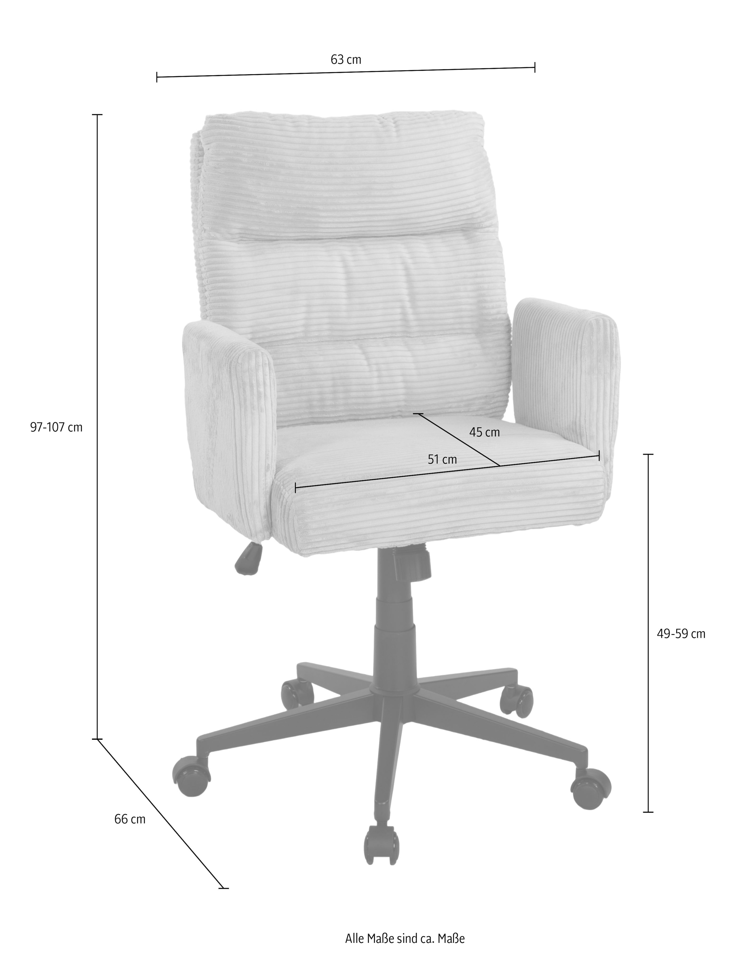 Duo Collection Drehstuhl »Drehstuhl Charly«, 1 St., Cord, Federkern, Wippmechanik, Sitzhöhenverstellung, Sicherheitsdoppelrollen
