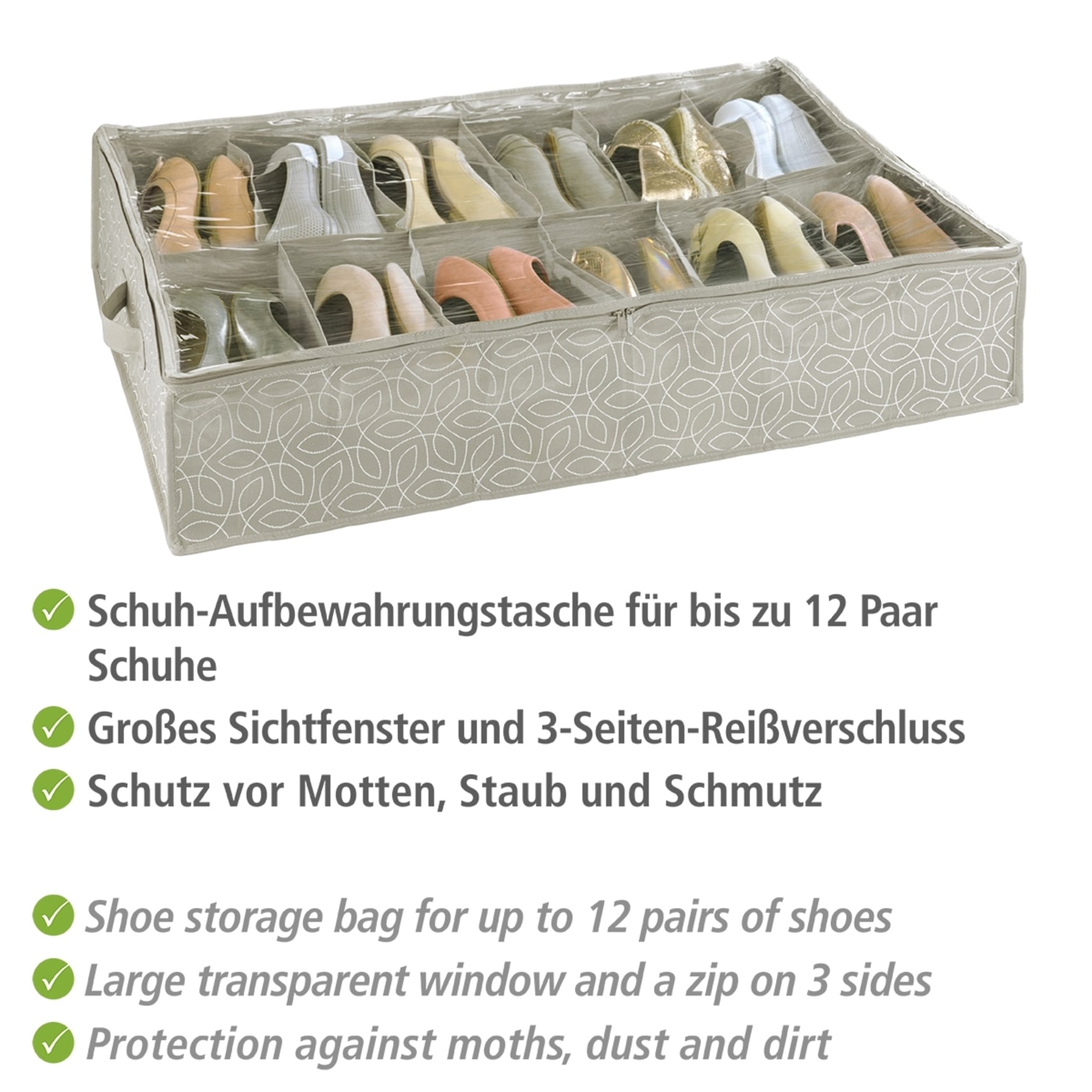 WENKO Unterbettkommode »Modell Balance« Aufbewahrungsbox für 12 Paar Schuhe mit Sichtfenster & Reißverschluss