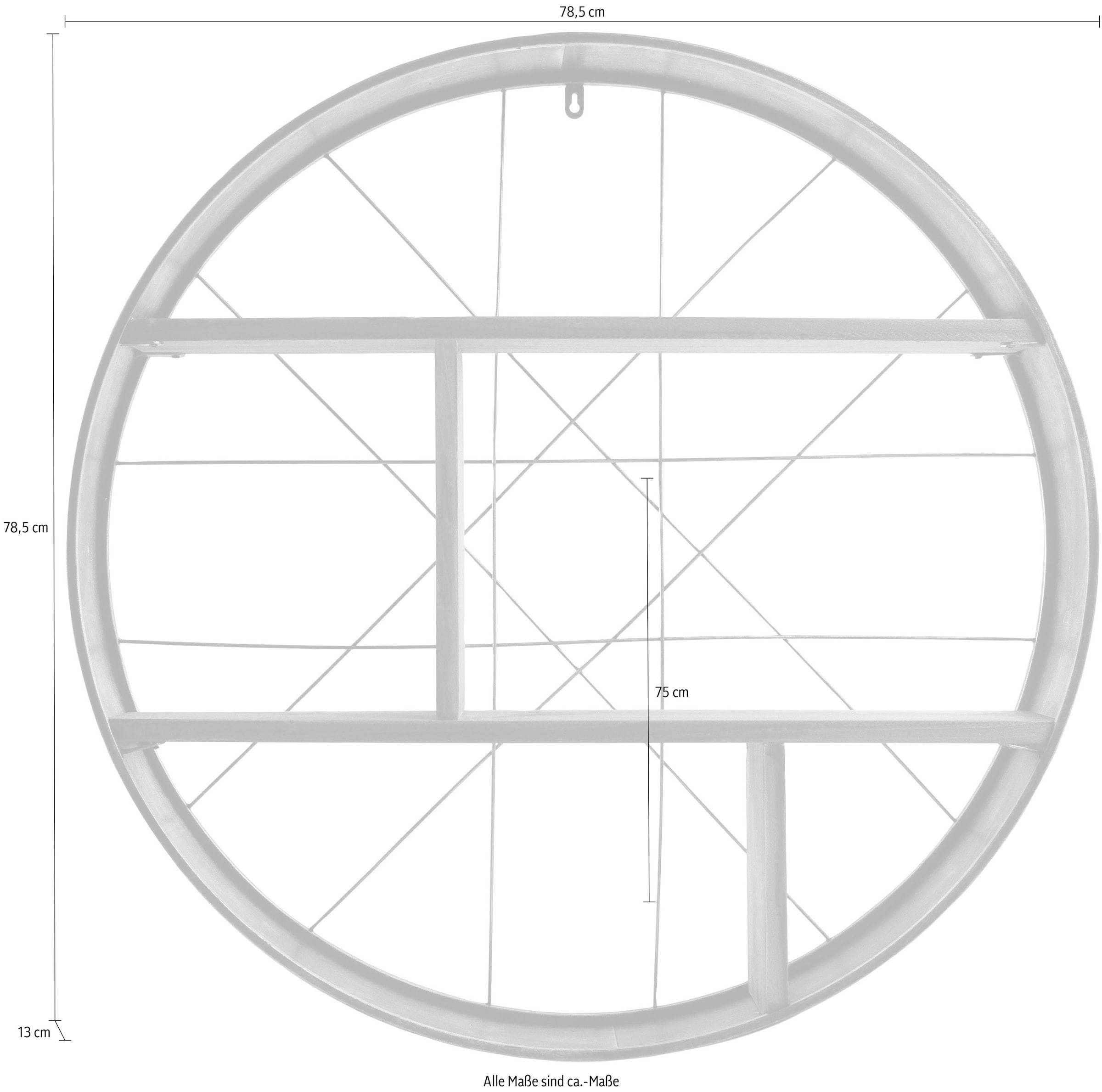 my Flair Wandregal »Graeco«, Holz & Metall, Runde Form, 2 Ablageböden, fertig montiert