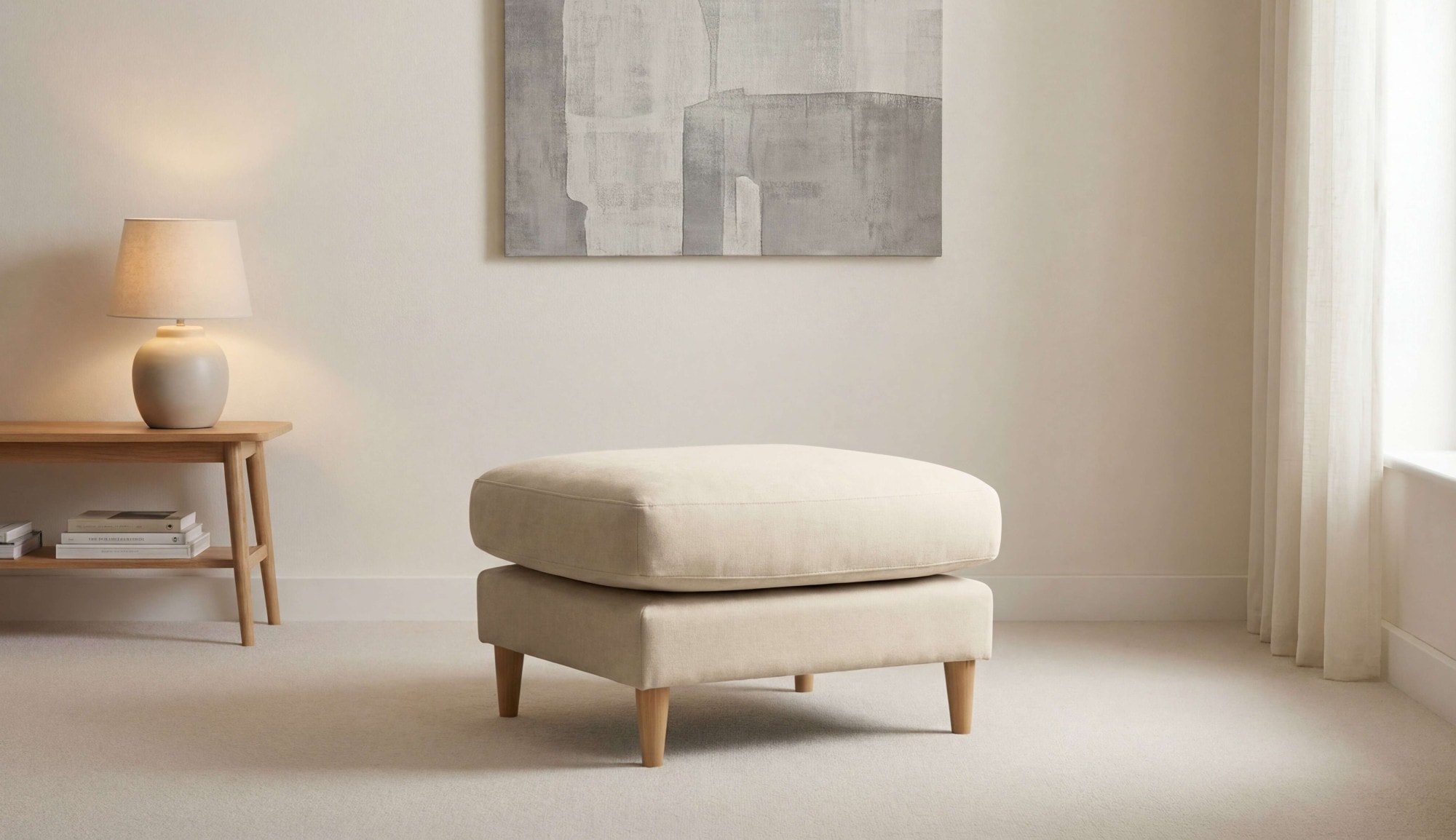 OTTO home Pouf »Finnian« Polsterhocker 70x70 cm, Chenille, Massivholzfüße