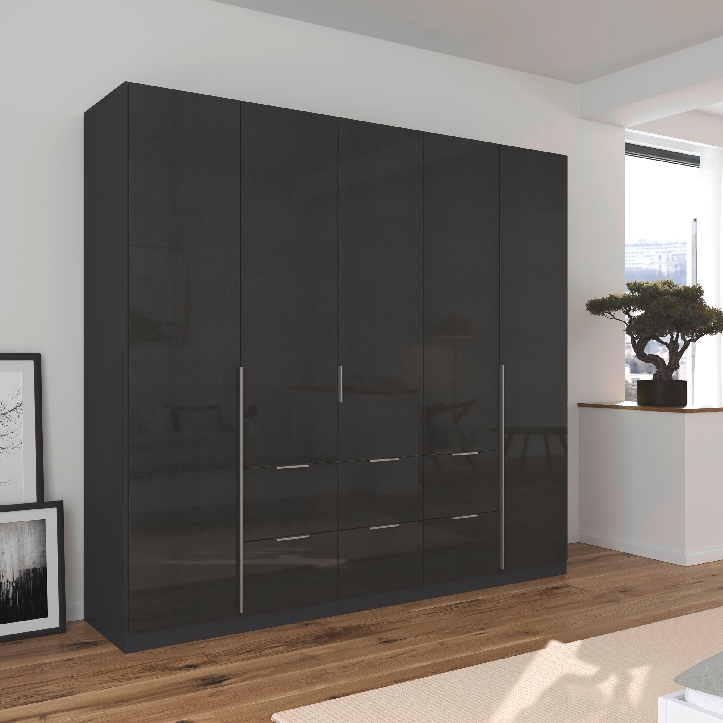 rauch Drehtürenschrank »Kleiderschrank Schrank Garderobe AGORDO mit Dekor- oder Hochglanzfront«, (in zwei Griff-Farben, Breiten 91-360 cm), mit Außenschubkästen, in 7 Breiten und 2 Höhen MADE IN GERMANY
