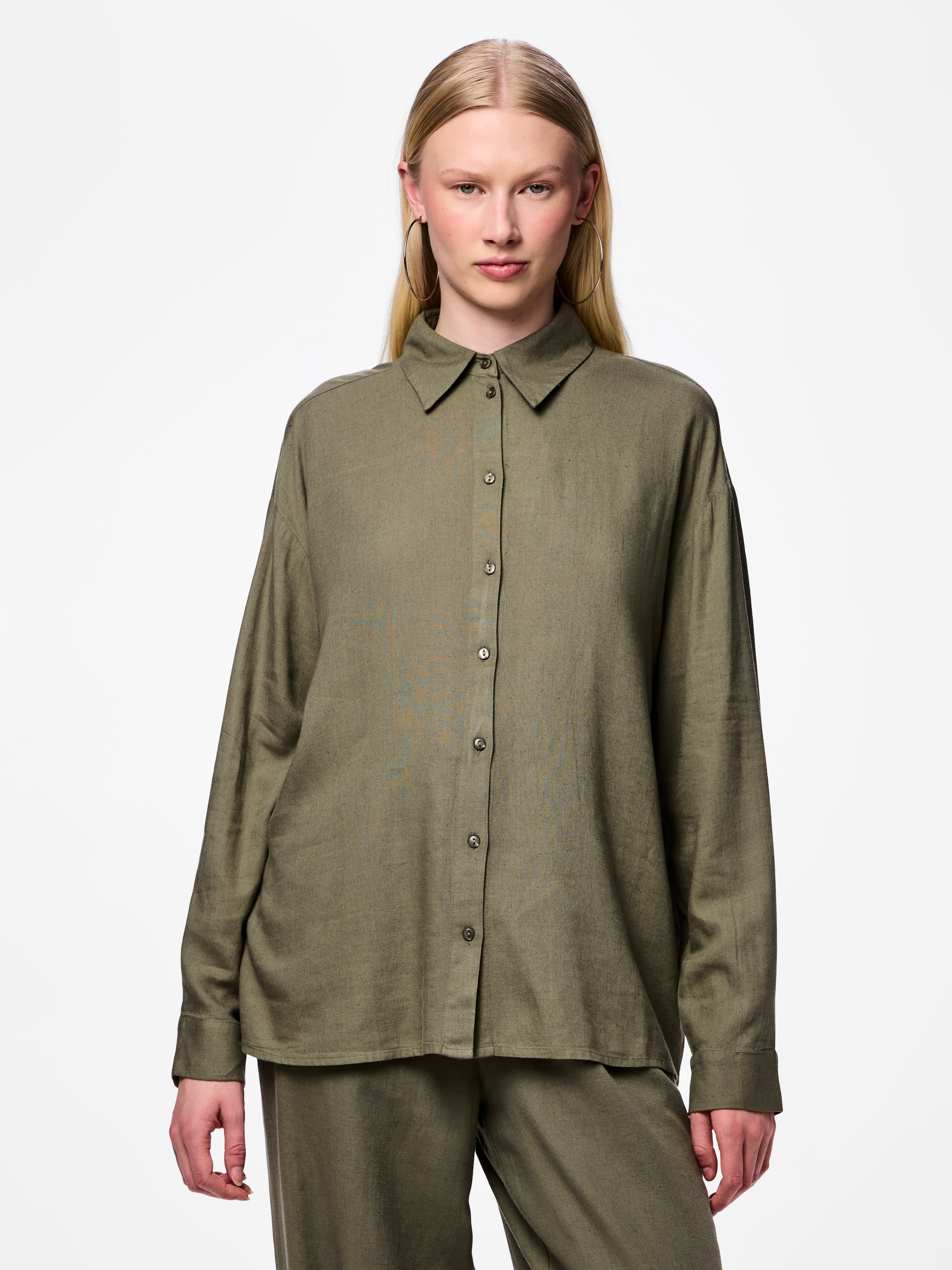 pieces Hemdbluse »PCPIA LS LOOSE SHIRT WVN NOOS«, mit Leinen