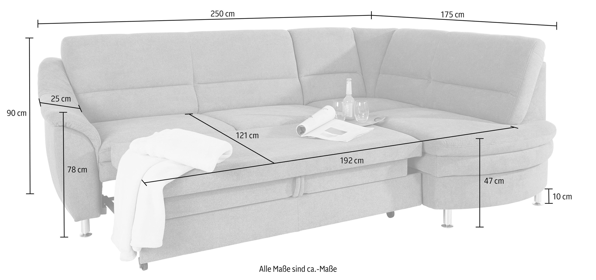 Places of Style Ecksofa »Cardoso L-Form«, Federkern, wahlweise mit Bett, Schubkasten, teilweise Relaxfunktion