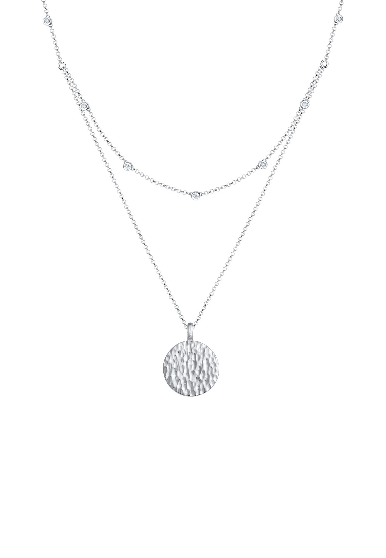 Elli Silberkette »Halskette Münze Plättchen Kristalle 925 Silber«