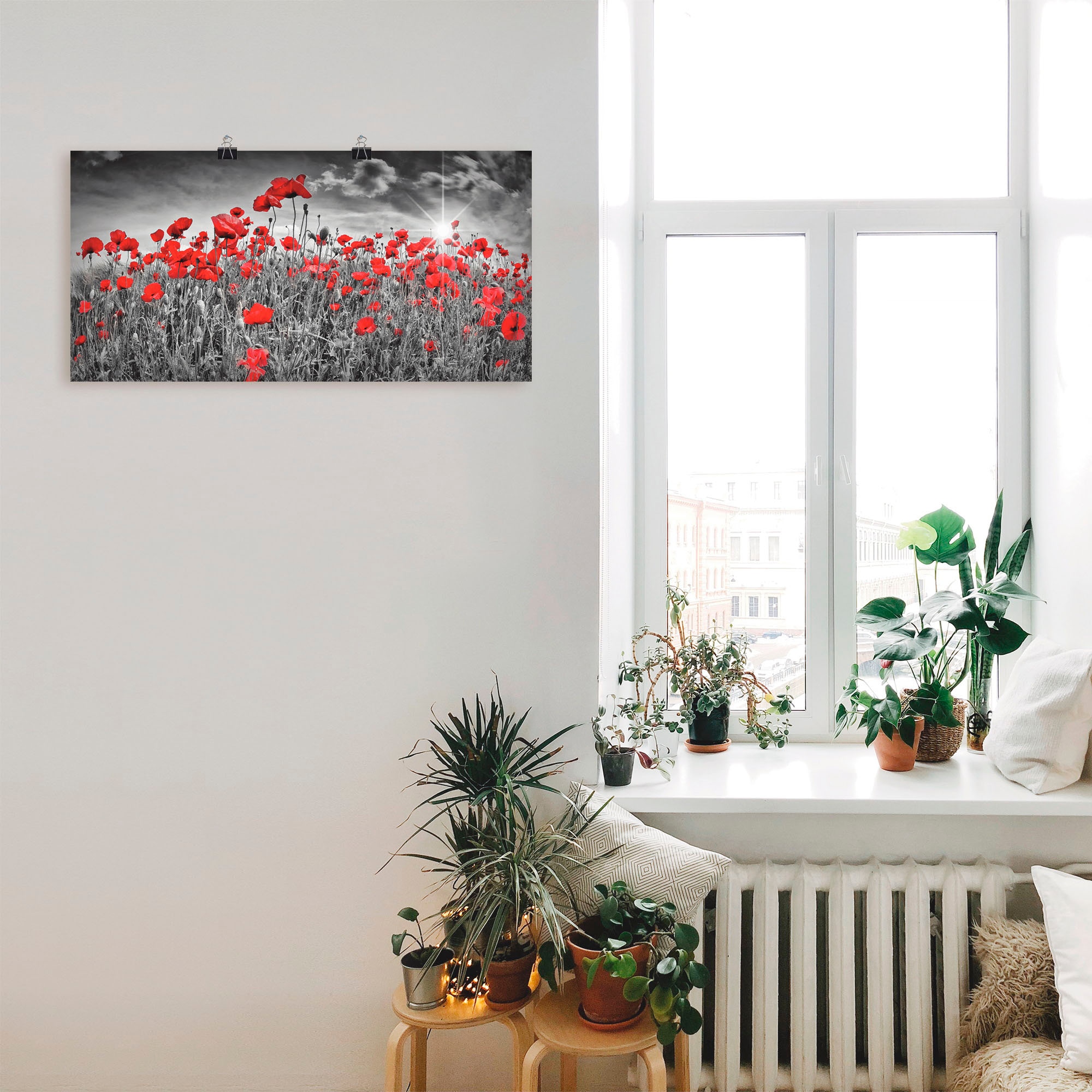 Artland Wandbild »Idyllisches Mohnblumenfeld mit Sonne« Blumen 1 Stk. tlg. als Alubild, Outdoorbild, Leinwandbild, Poster, Wandaufkleber