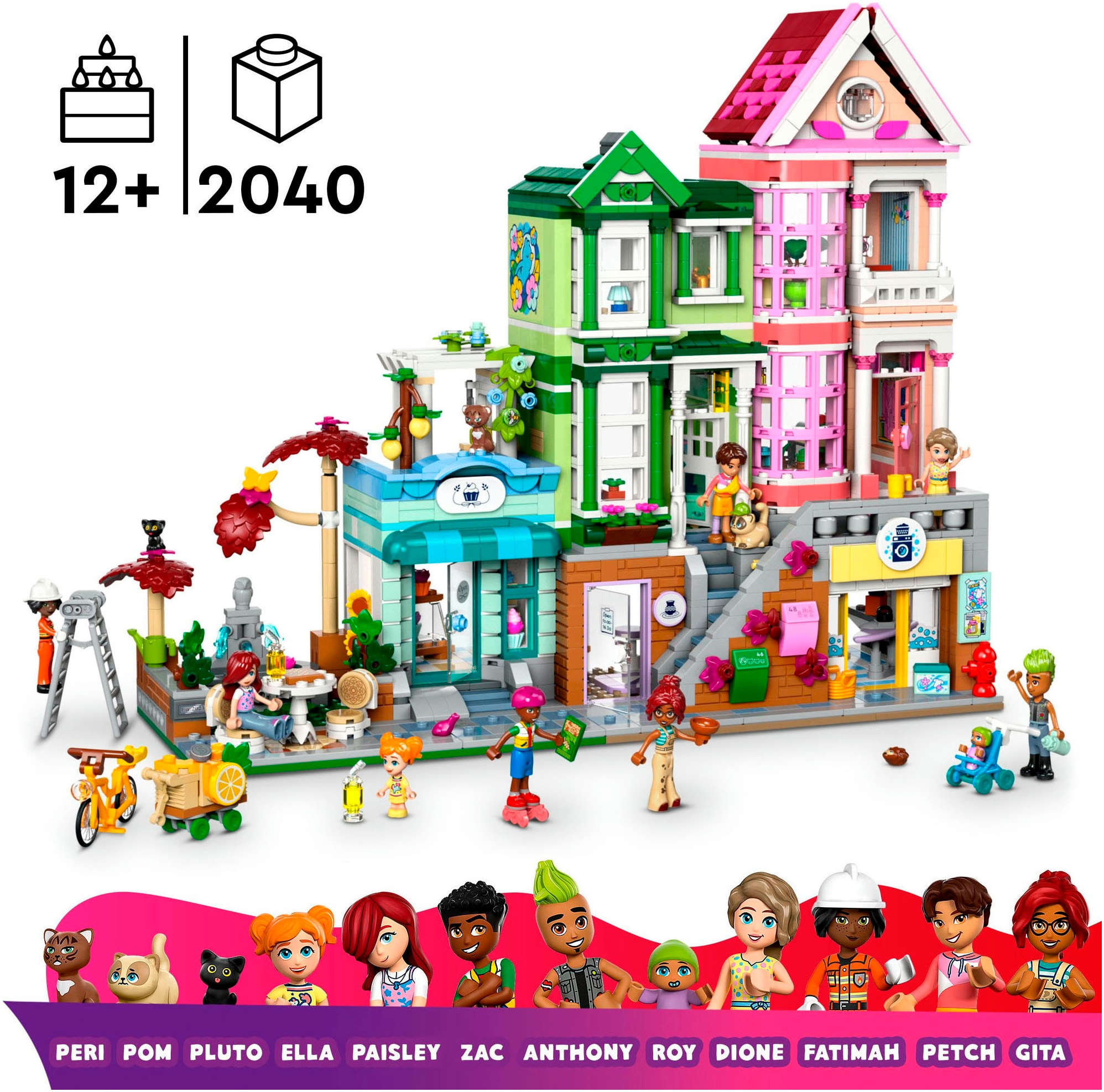 LEGO® Konstruktionsspielsteine »Heartlake City Wohn- und Einkaufsstraße (42670), LEGO Friends«, (2040 St.), Made in Europe