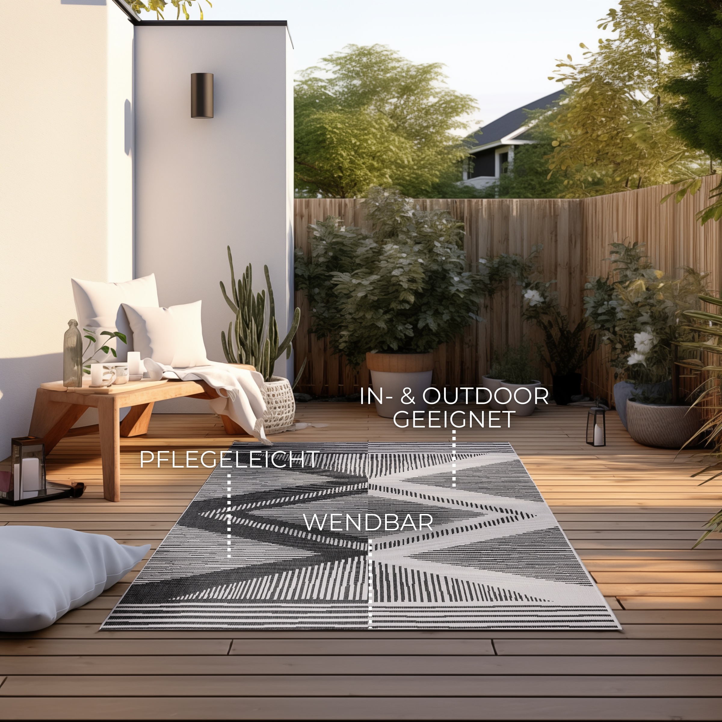 ELLE DECORATION Teppich »Rhombus, In- und Outdoor« rechteckig 5 mm Höhe Flachgewebe, In-& Outdoor, Modern, Wendeteppich, Balkon, Wohnzimmer