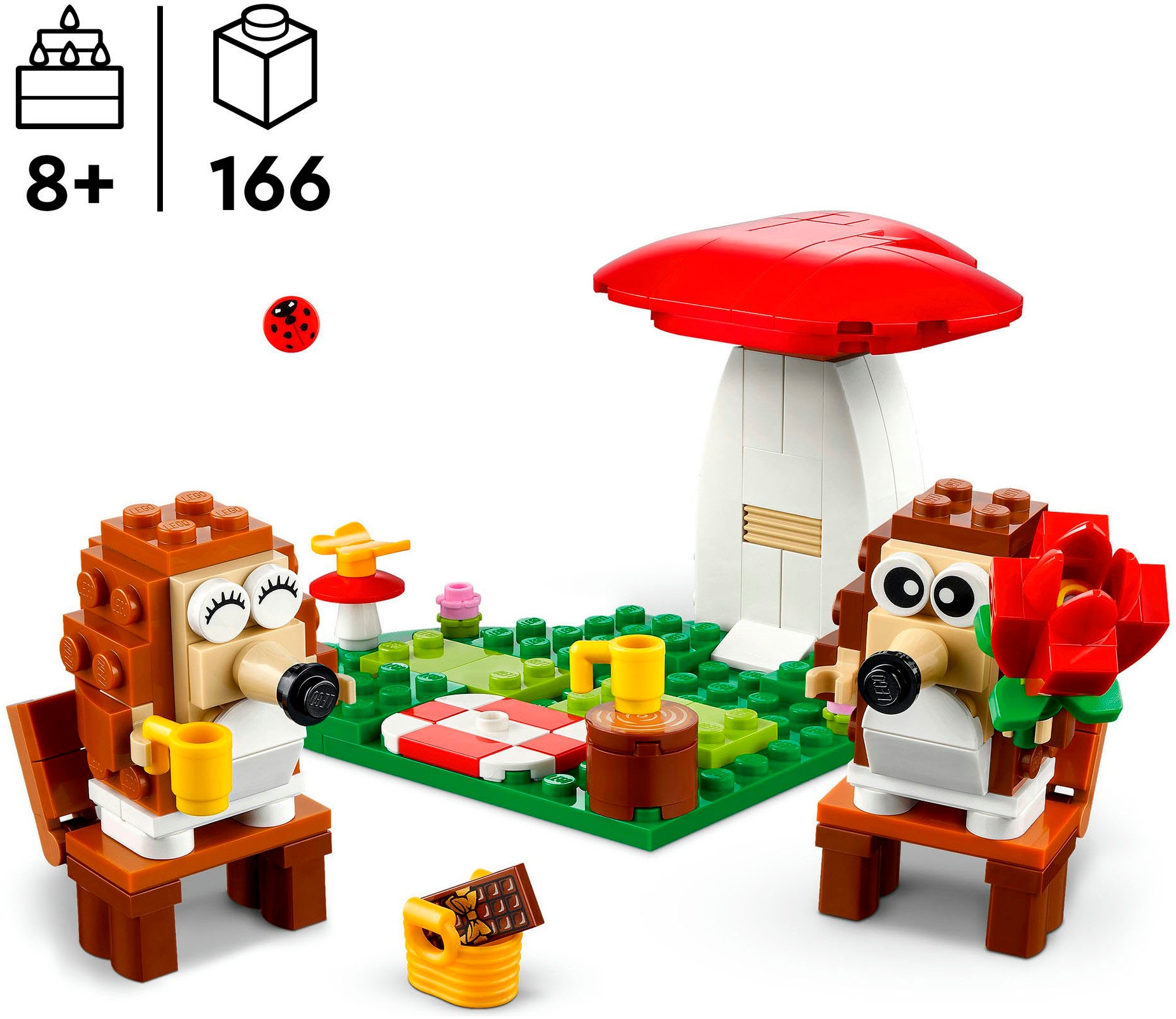 LEGO® Konstruktionsspielsteine »Igel und ihr Picknick-Date (40711), LEGO Iconic«, (166 St.), Made in Europe