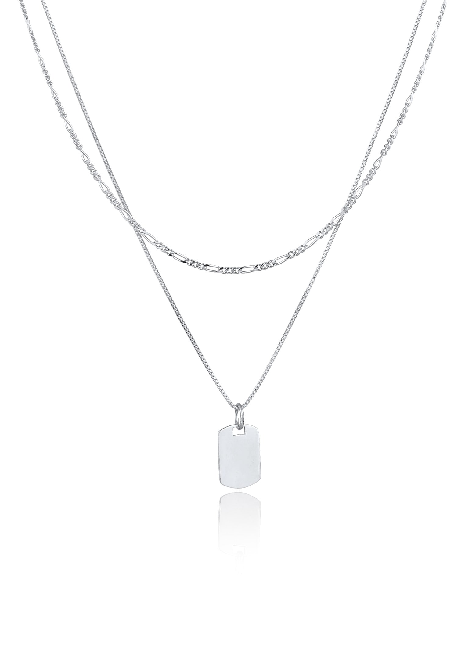 Kuzzoi Kette mit Anhänger »Halskette Herren Layer Figaro Venezianer Platte 925 Silber«
